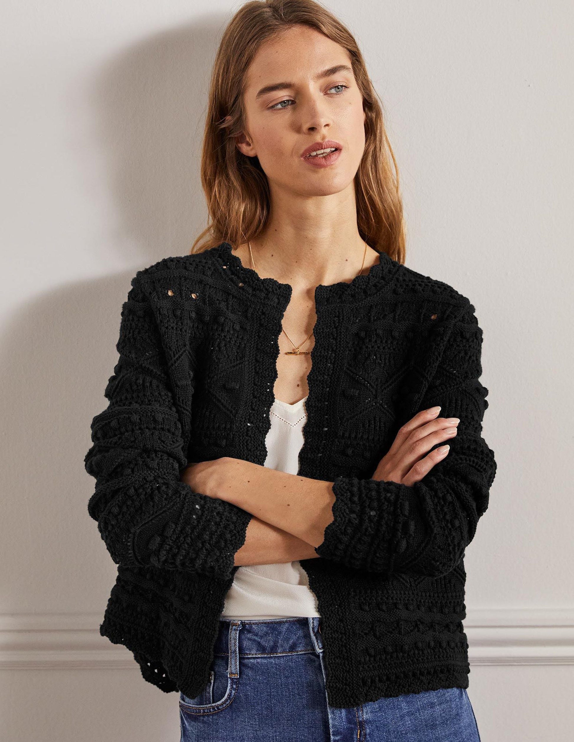 Gilet Claudia texturé en maille-Noir-1