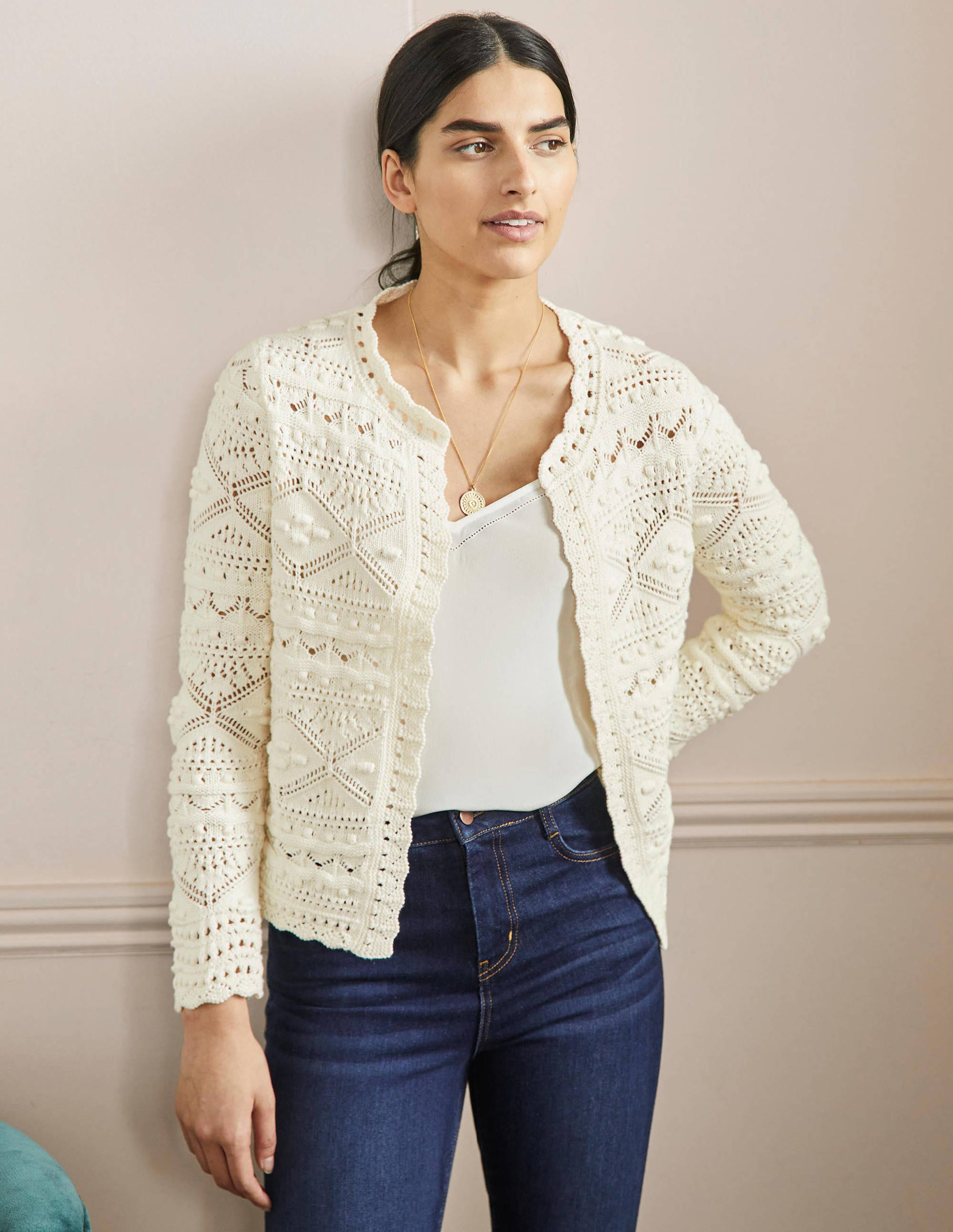 Claudia Strukturierter Strickcardigan-Naturweiß - Image 1