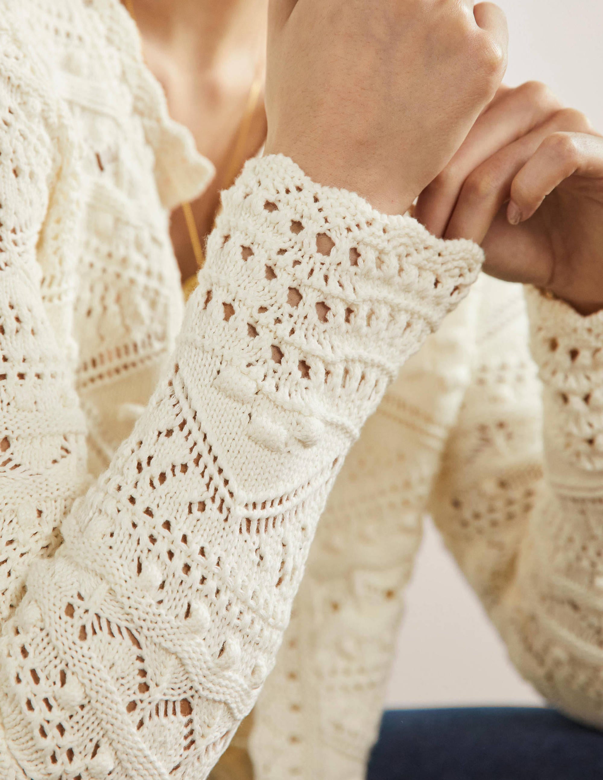 Claudia Strukturierter Strickcardigan-Naturweiß - Image 2