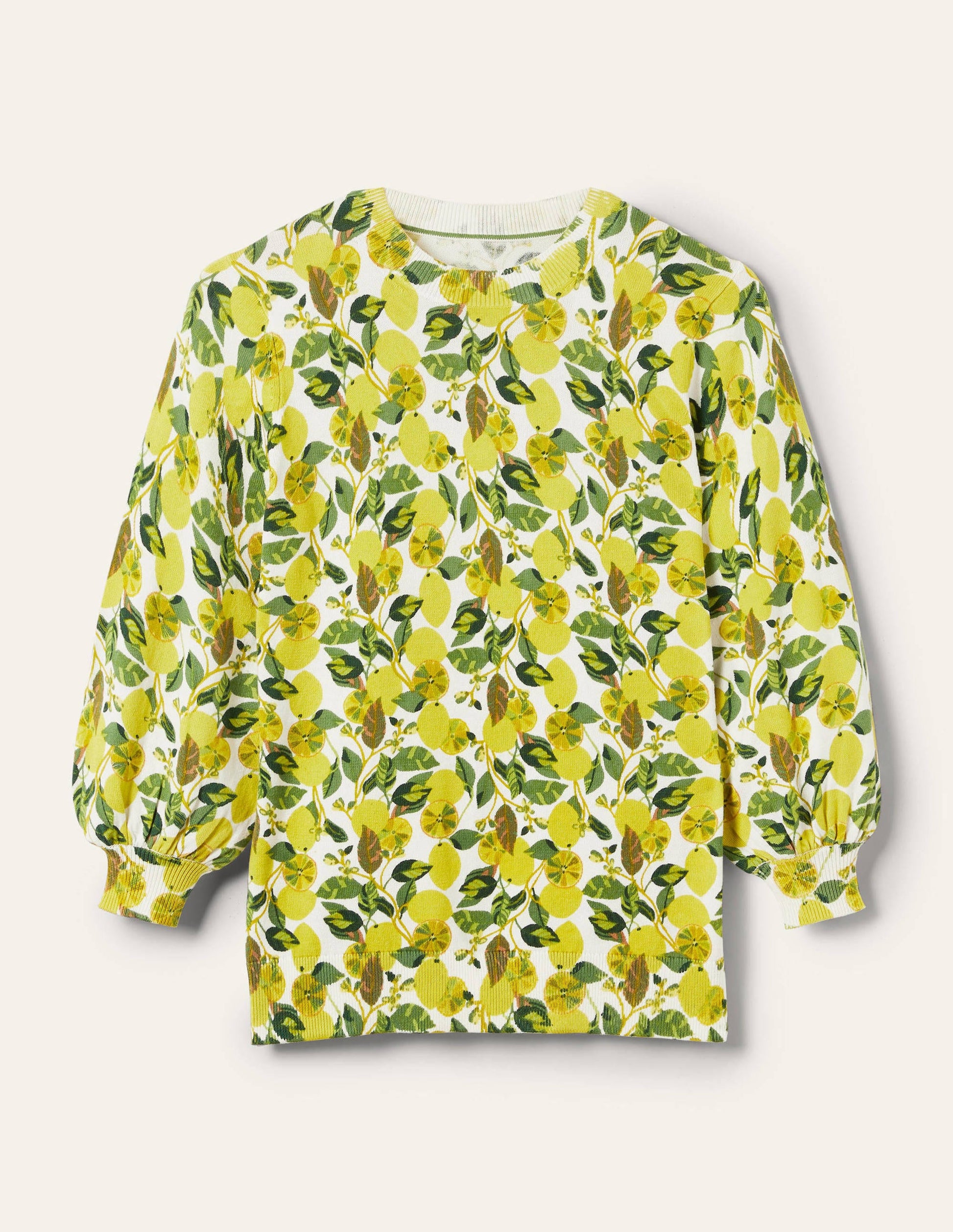 Gemusterter Baumwollpullover-Naturweiß, Zitronenranke-6