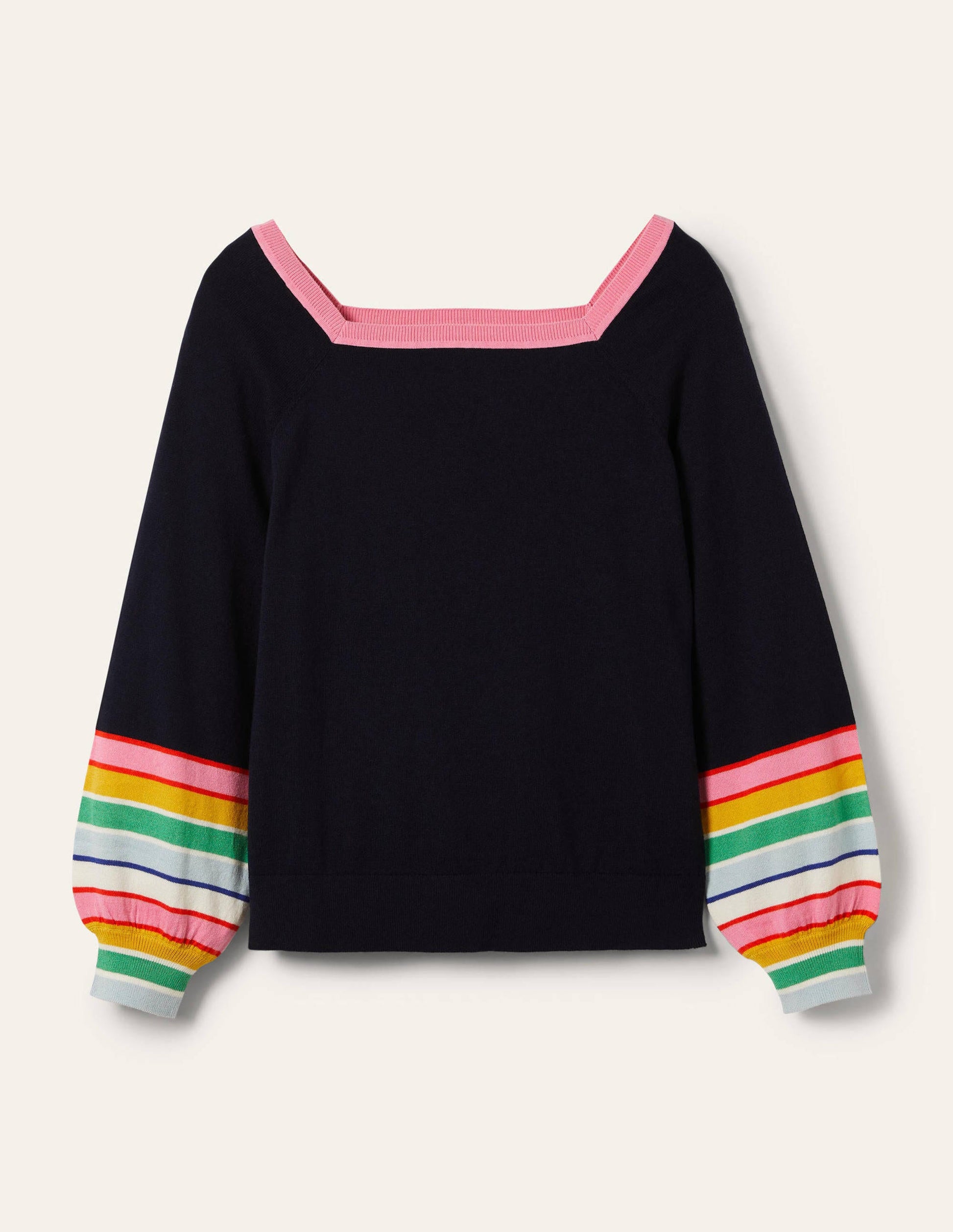 Gestreifter Pullover mit eckigem Ausschnitt-Marineblau-6