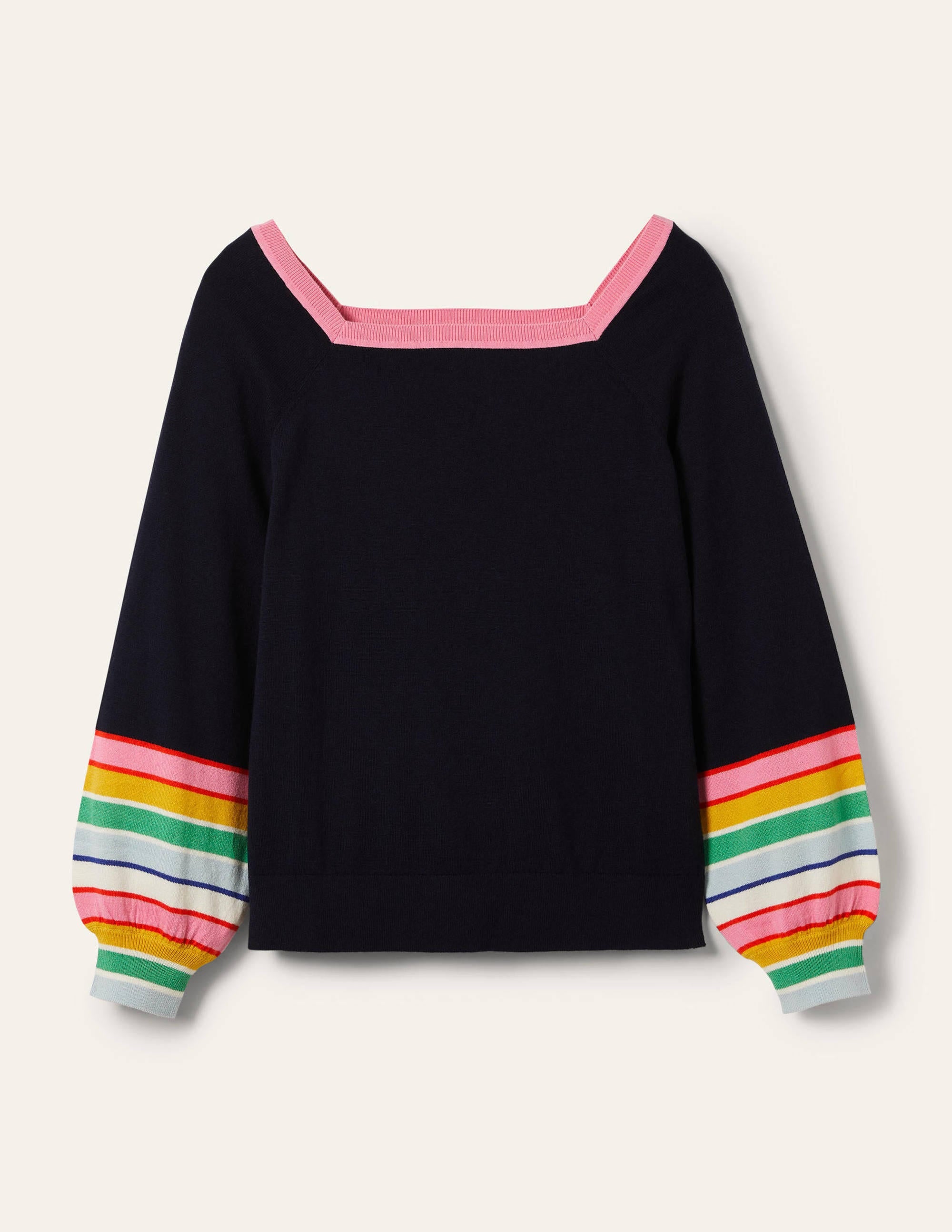 Gestreifter Pullover mit eckigem Ausschnitt-Marineblau - Image 6