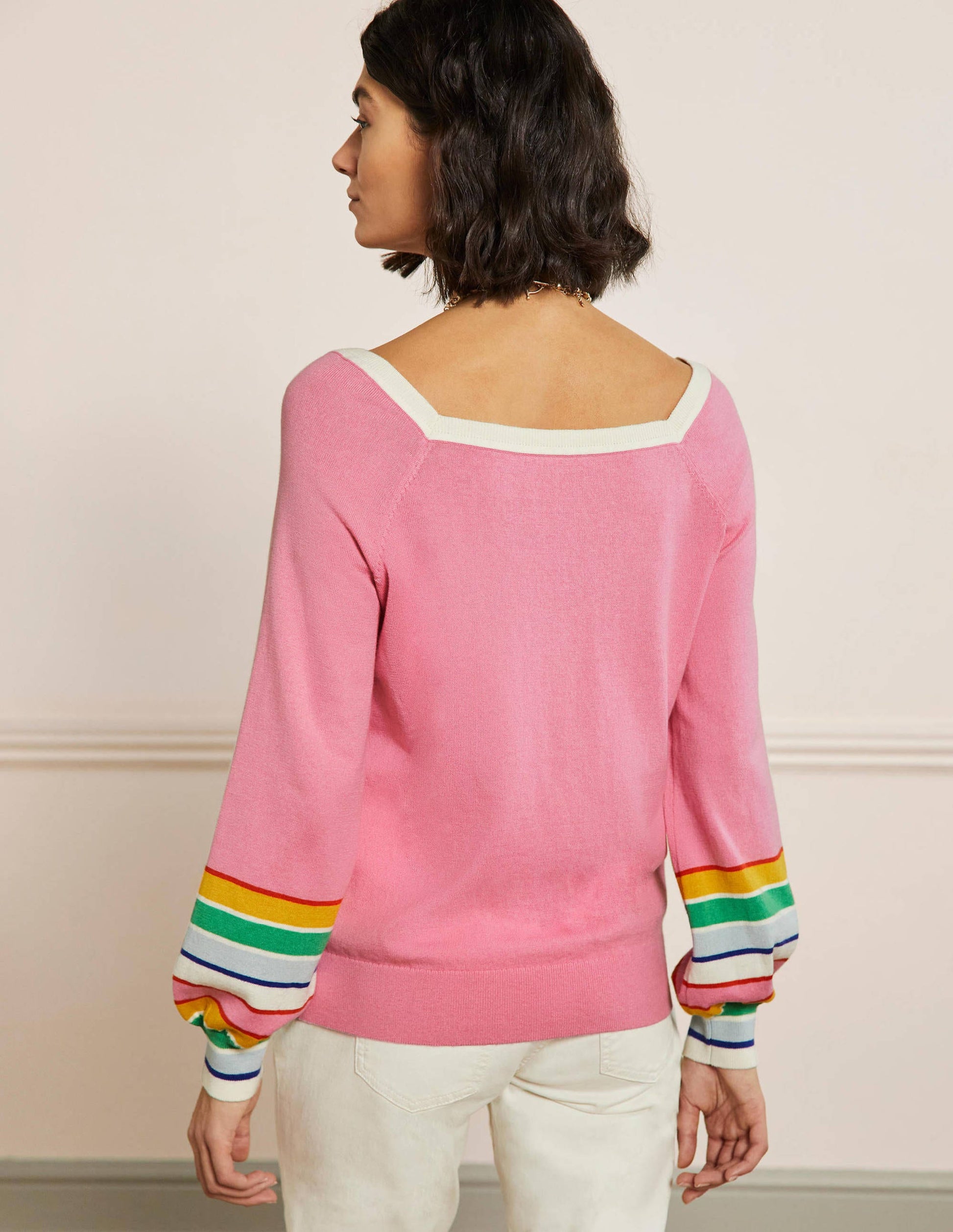 Pull rayé à col carré-Rose sachet-3