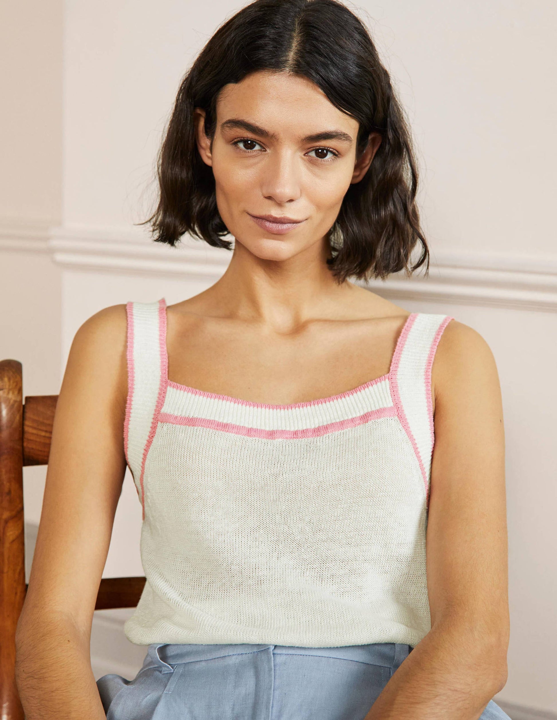 Leinentop mit eckigem Ausschnitt-Naturweiß-1