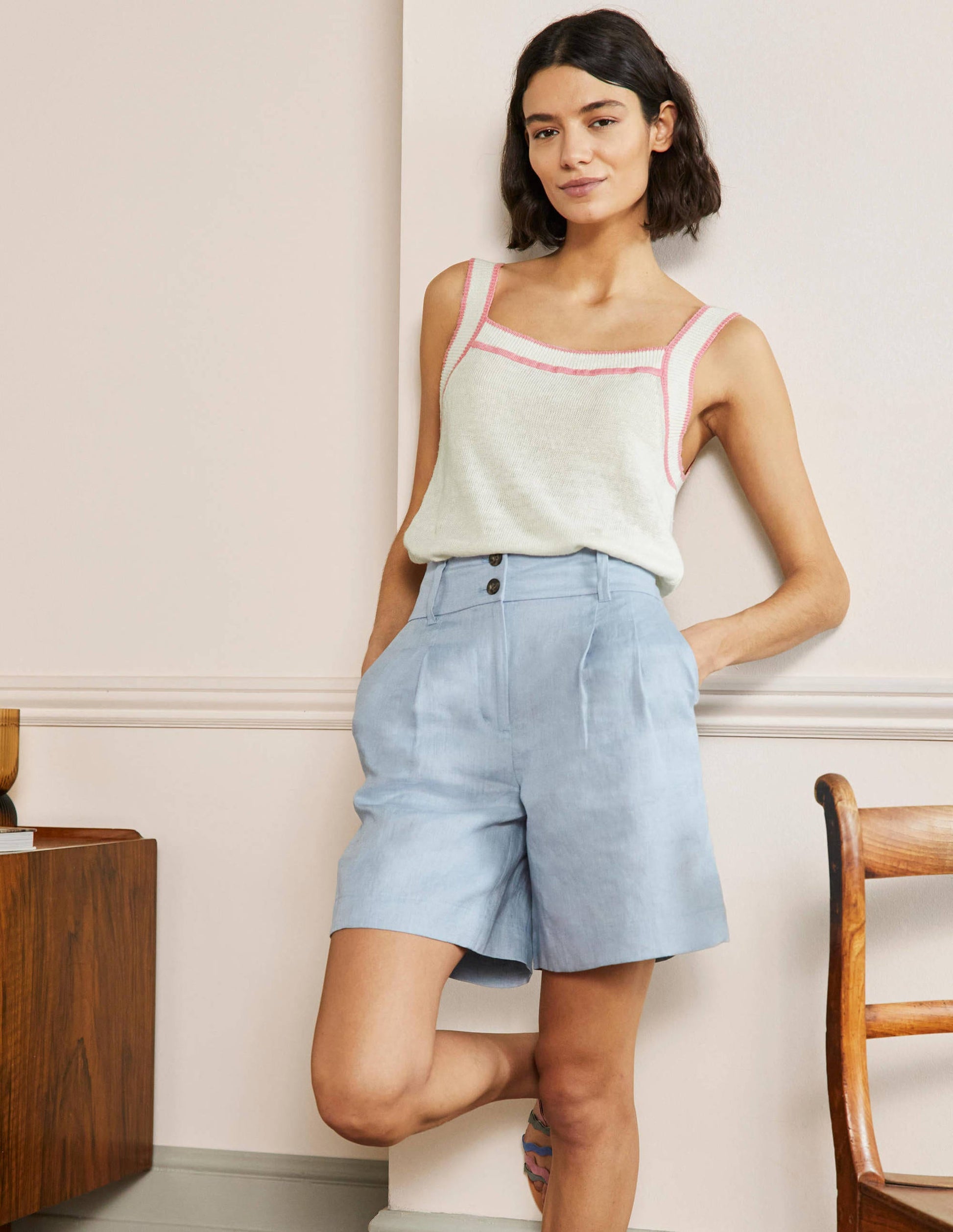 Leinentop mit eckigem Ausschnitt-Naturweiß-4