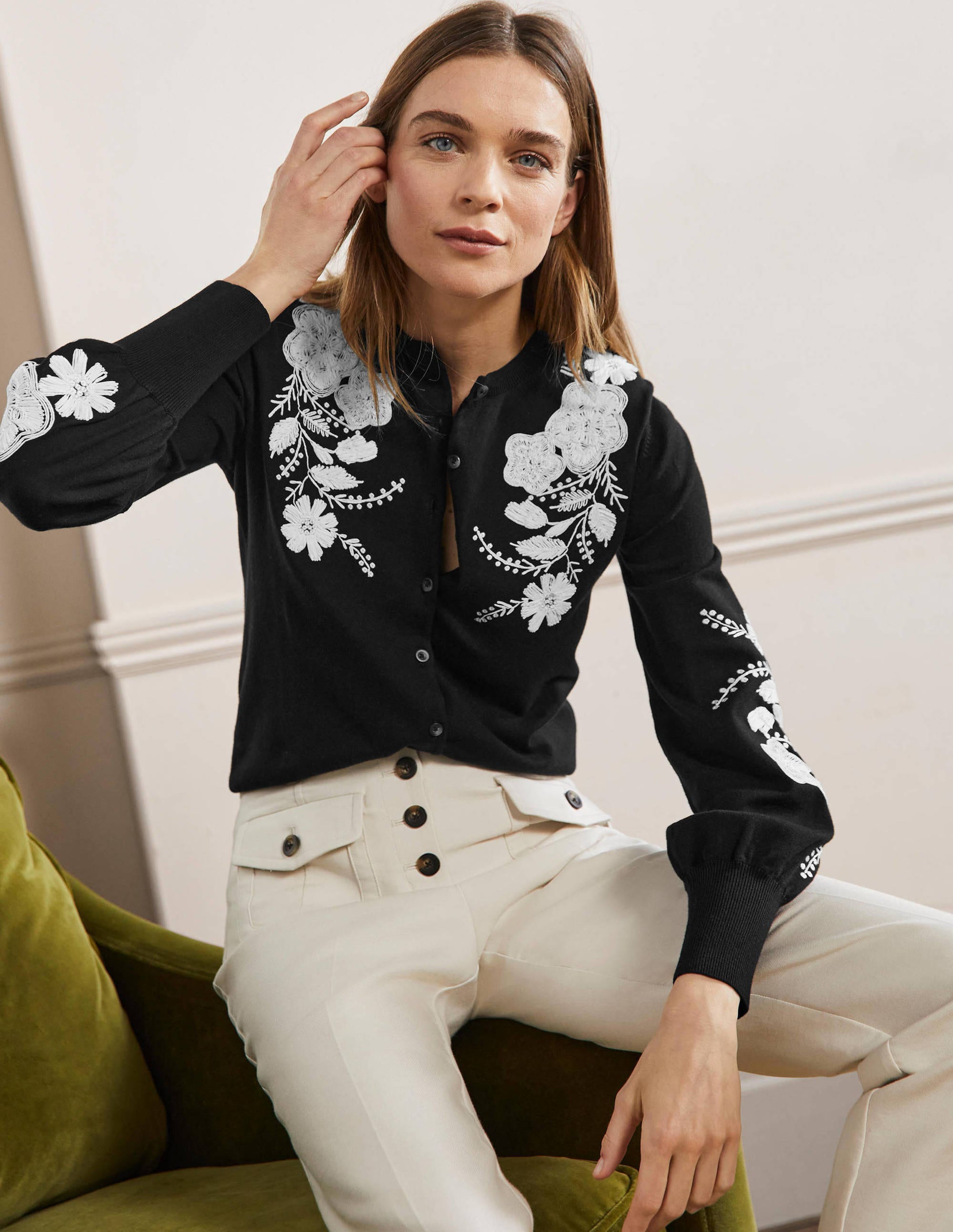 Blouson-Cardigan mit Stickerei-Schwarz - Image 1