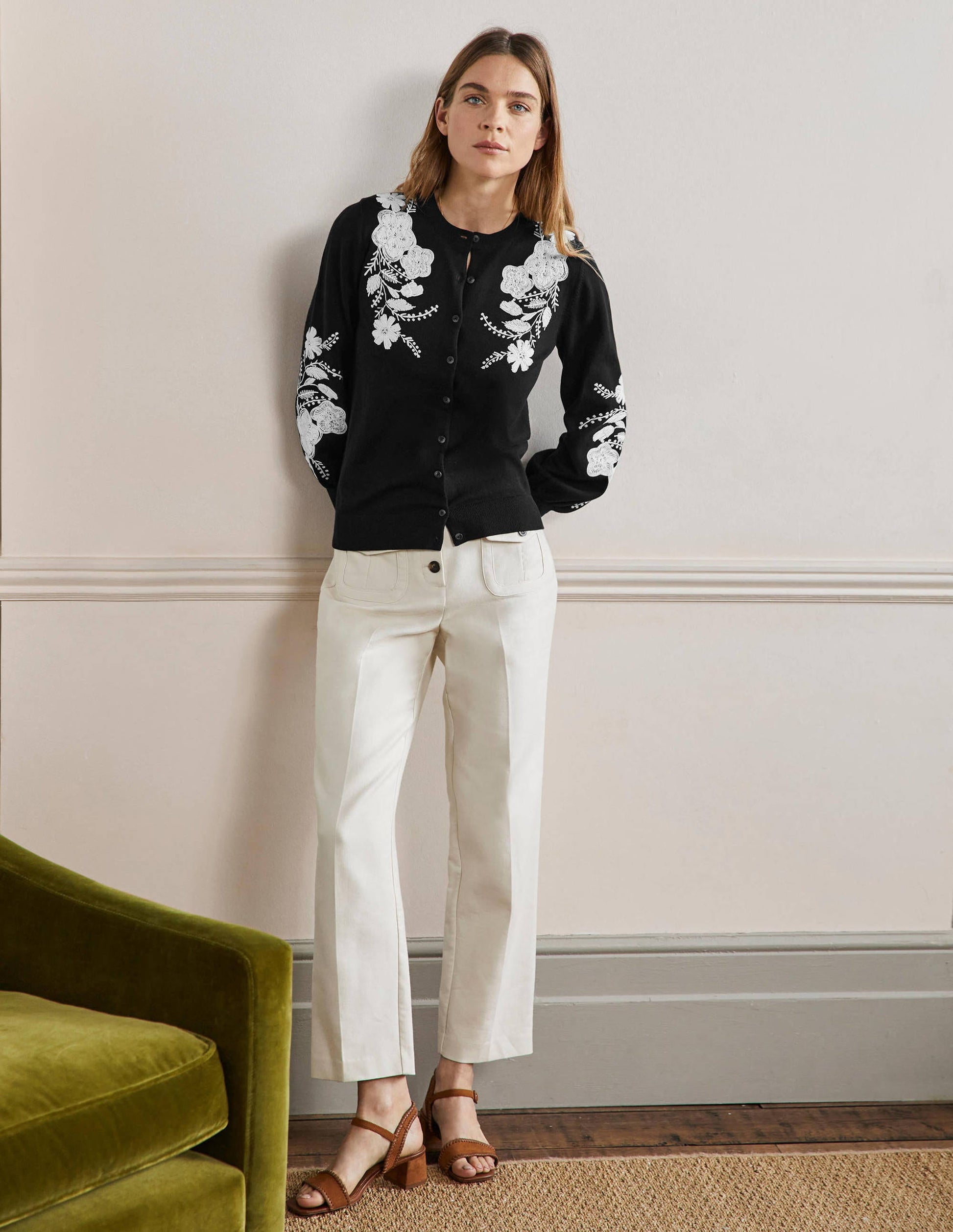 Blouson-Cardigan mit Stickerei-Schwarz-4