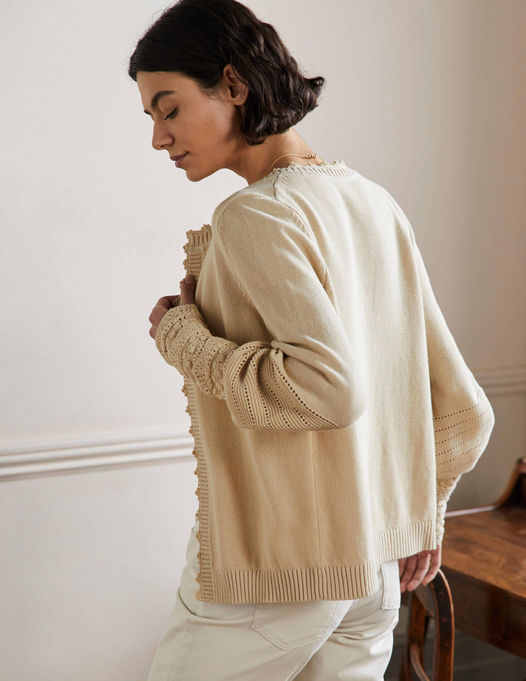 Gilet en maille à manches ornementées-Avoine - Image 3