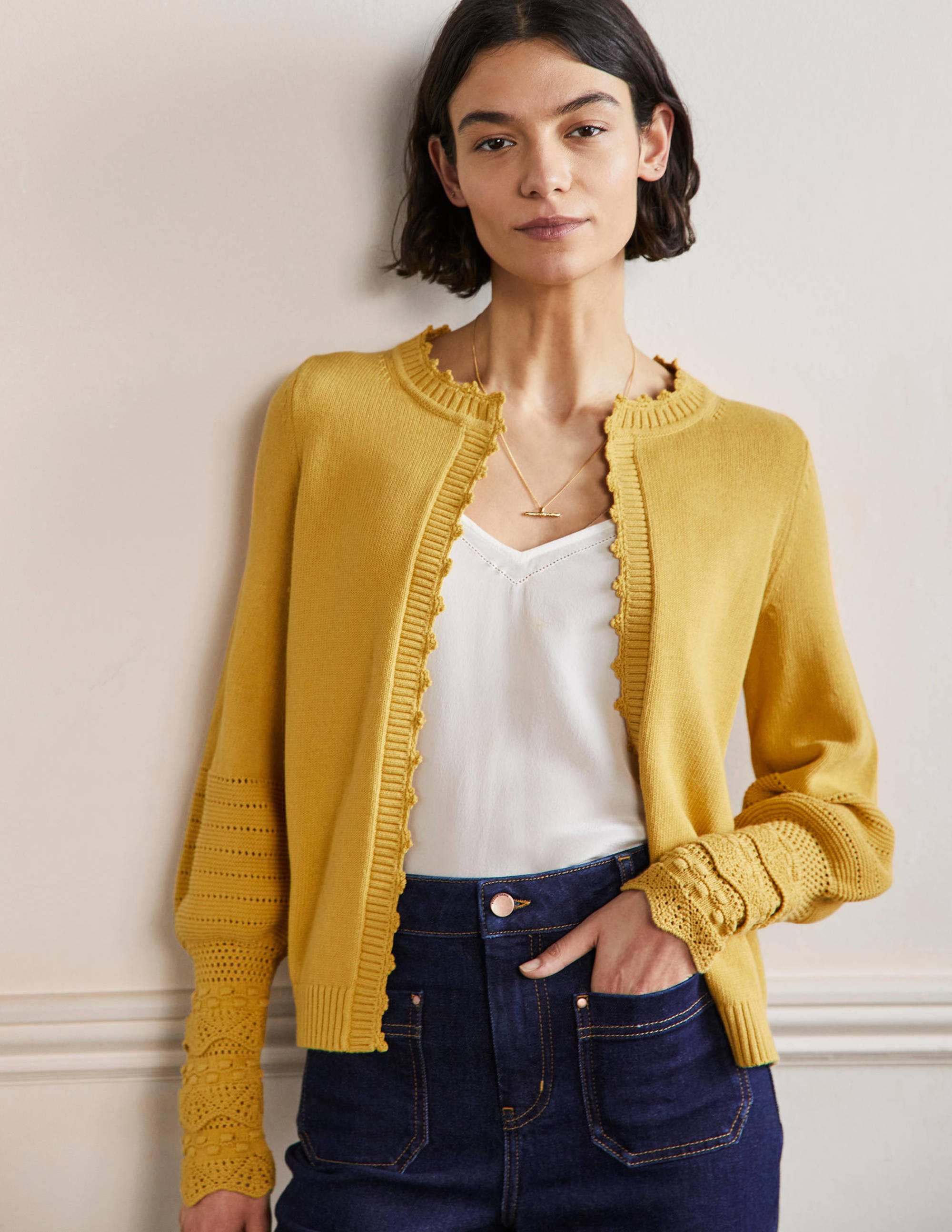 Strickcardigan mit Detail am Ärmel-Buttergelb - Image 1