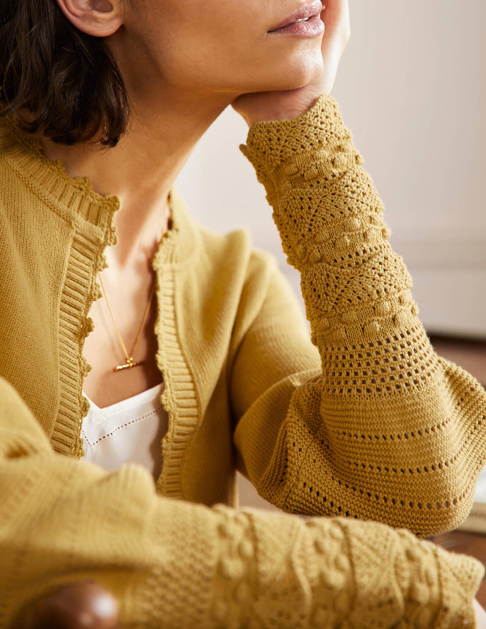 Strickcardigan mit Detail am Ärmel-Buttergelb - Image 2