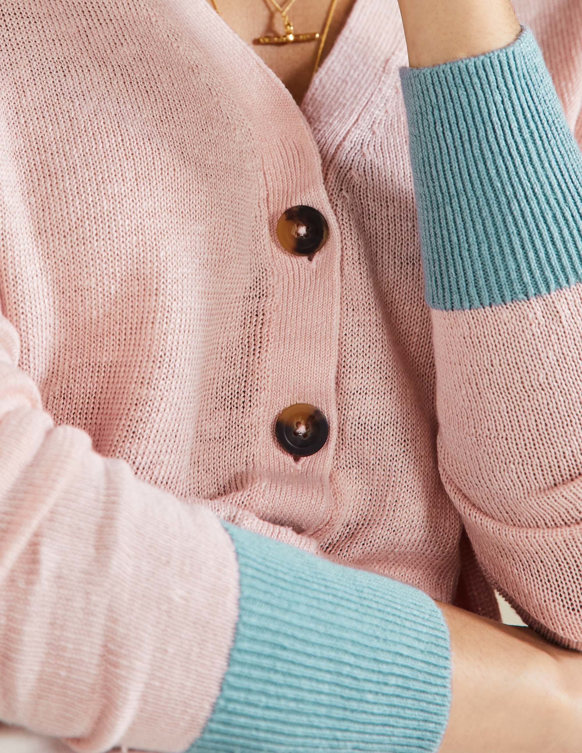 Leinen-Cardigan mit Blockfarben-Milchshake, Blockfarben - Image 2