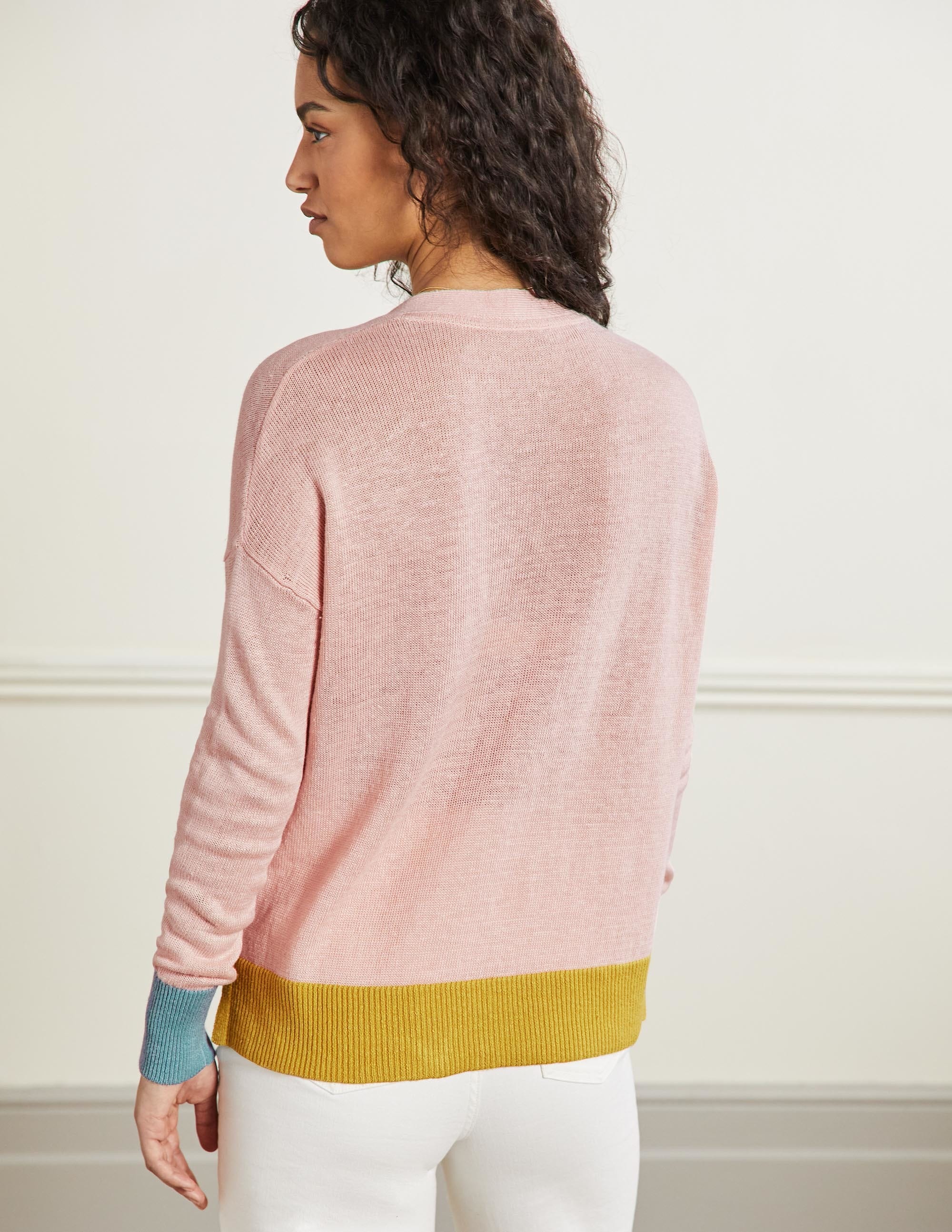 Leinen-Cardigan mit Blockfarben-Milchshake, Blockfarben - Image 3