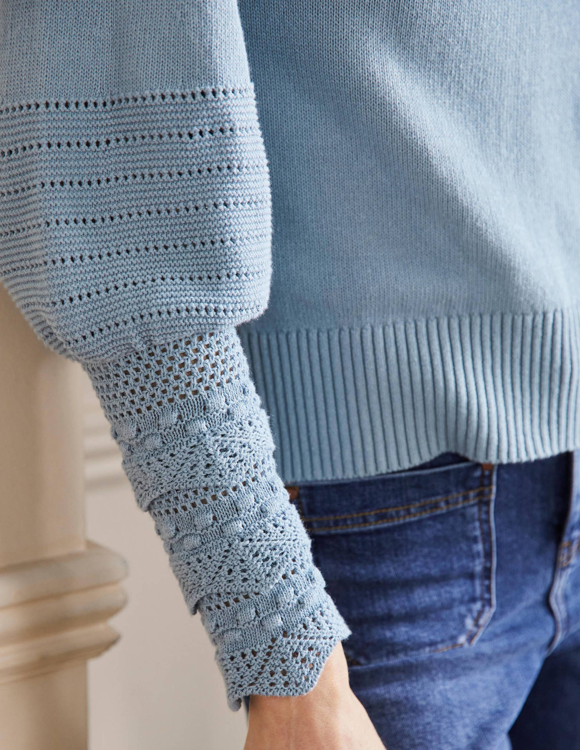 Strickpullover mit Detail am Ärmel-Bergquellenblau - Image 2