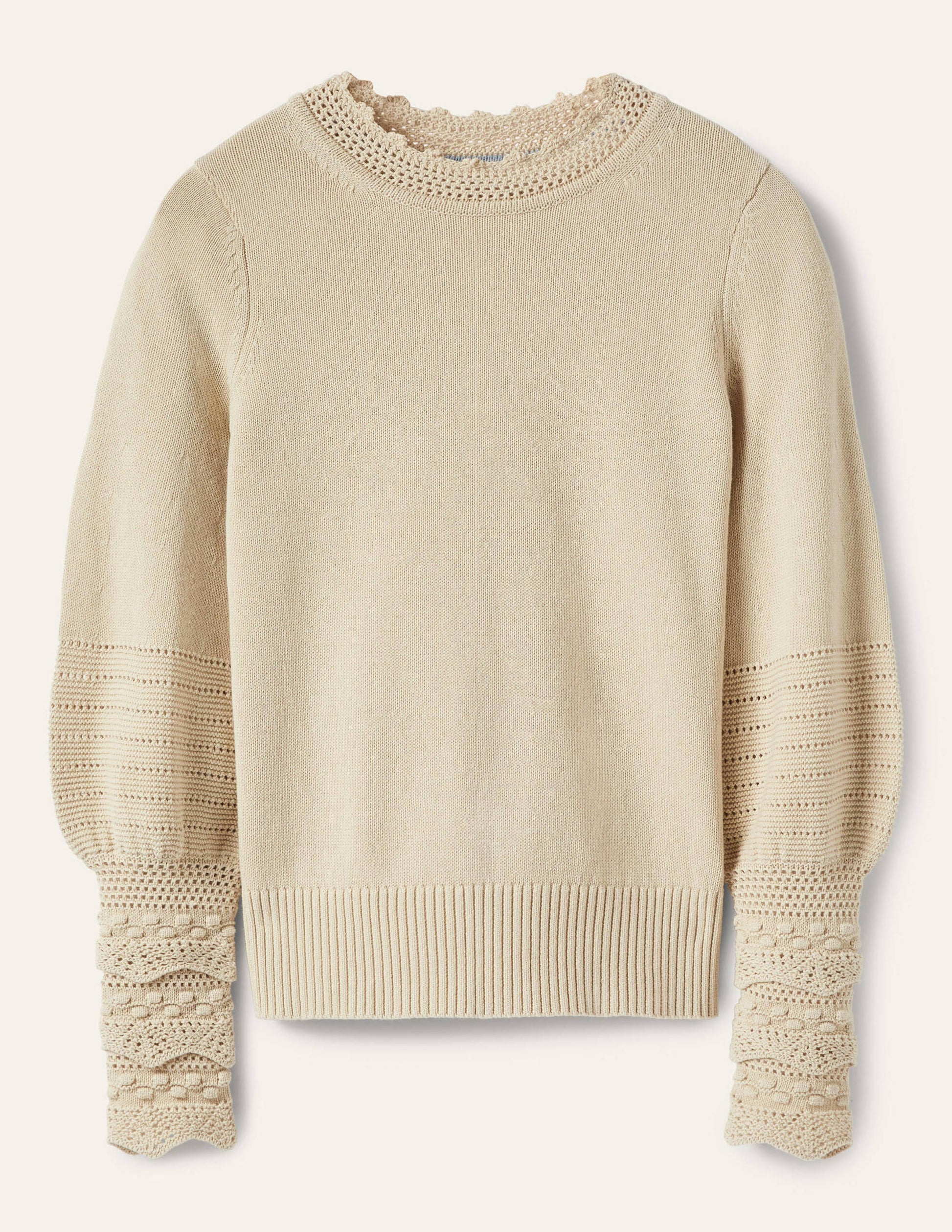 Strickpullover mit Detail am Ärmel-Hellbeige-5