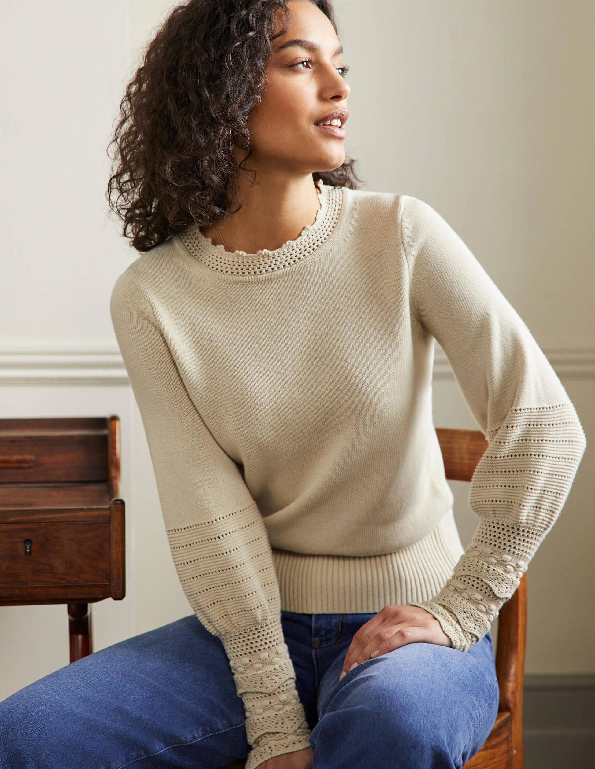 Strickpullover mit Detail am Ärmel-Hellbeige-1