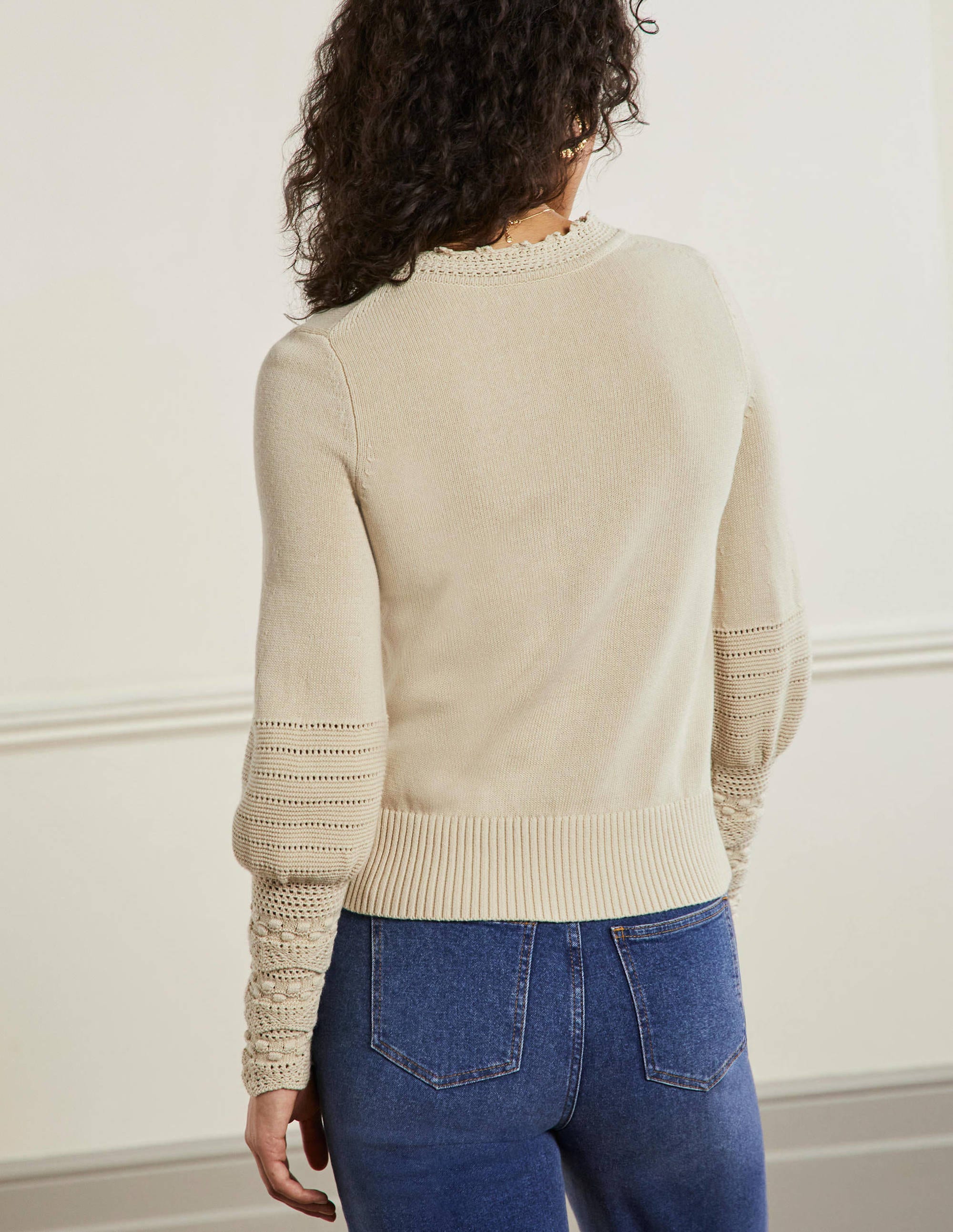 Strickpullover mit Detail am Ärmel-Hellbeige - Image 3