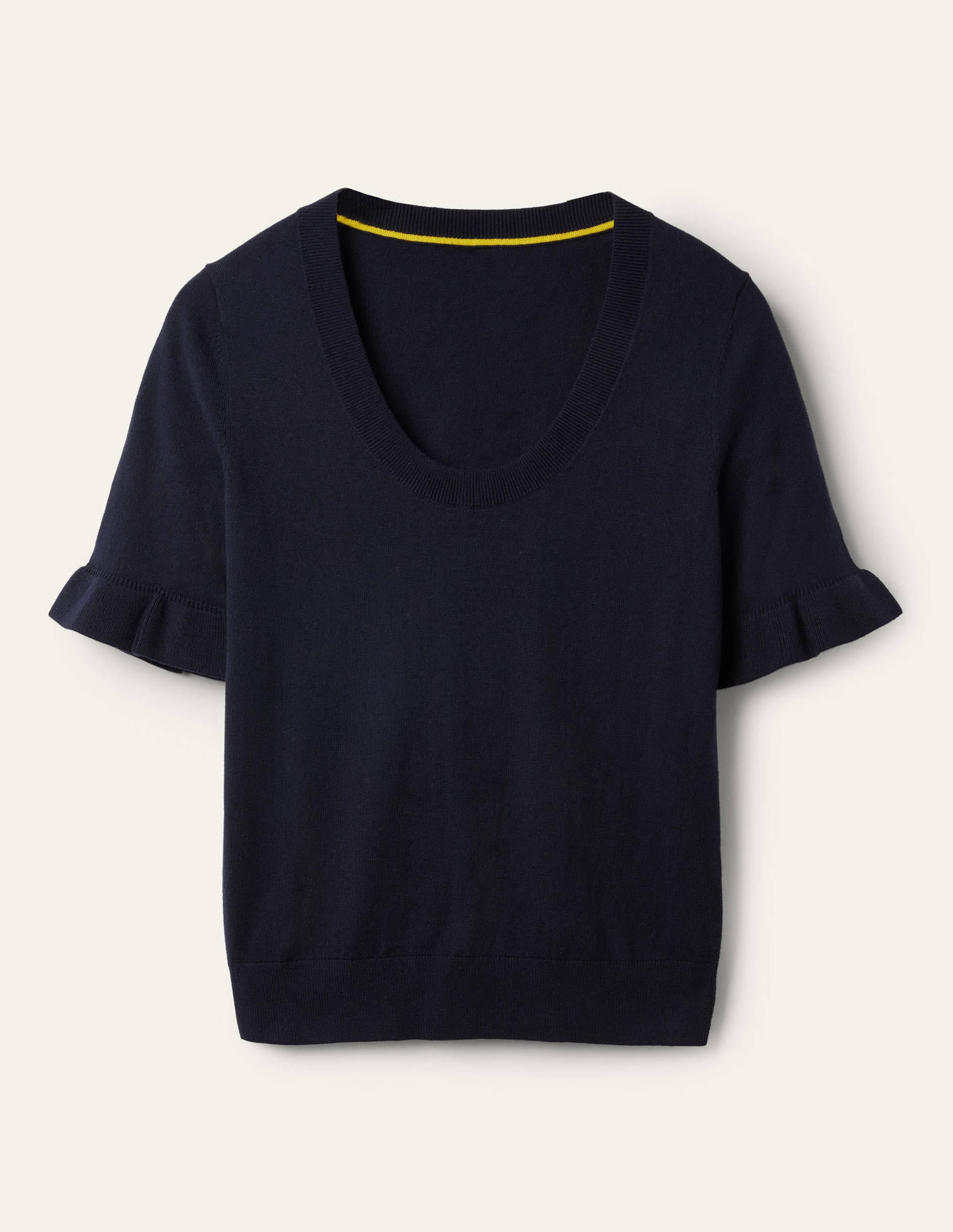 Strick-T-Shirt mit Rüschenärmeln-Marineblau - Image 5