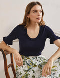 Strick-T-Shirt mit Rüschenärmeln-Marineblau