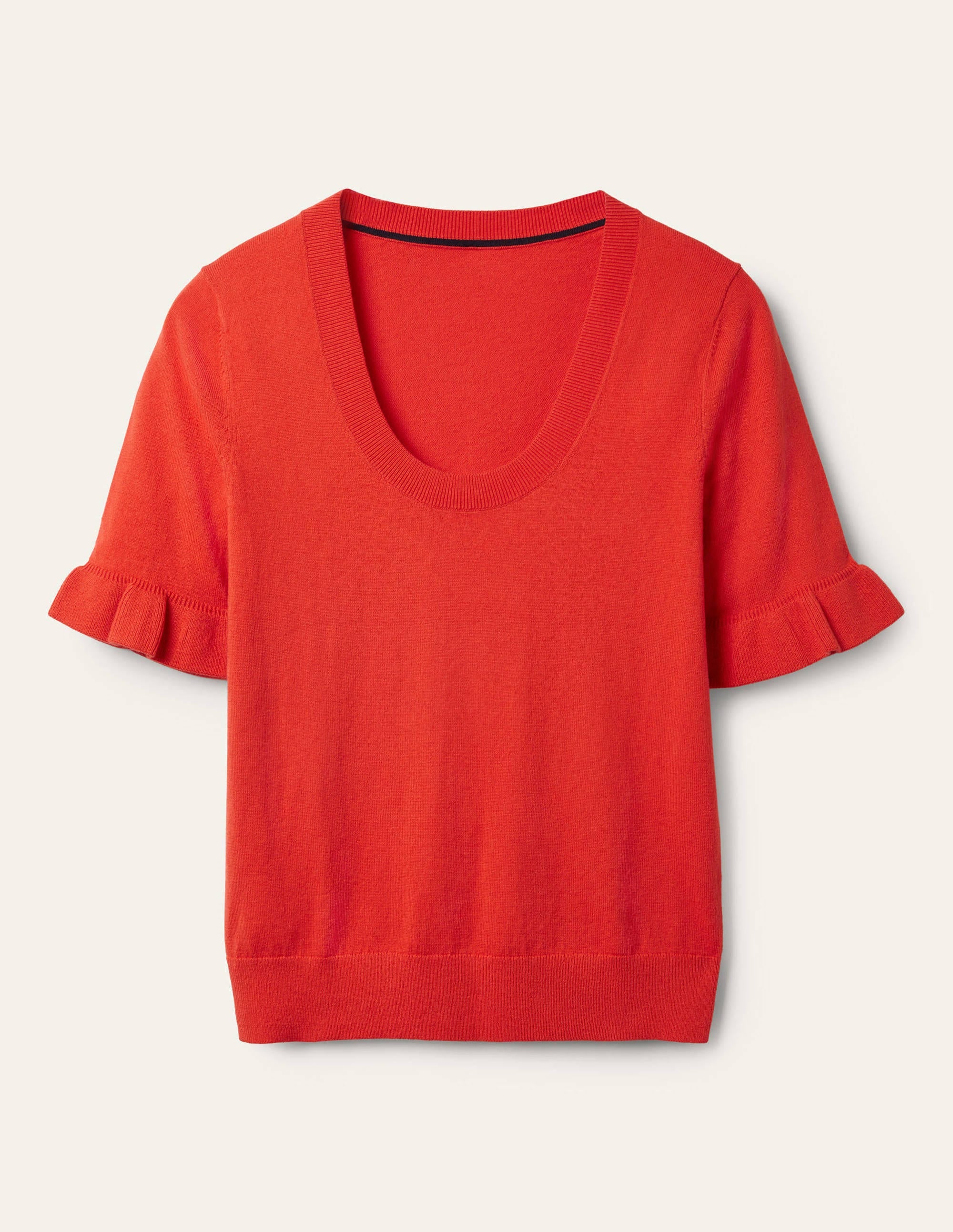 Strick-T-Shirt mit Rüschenärmeln-Helles Mohnblumenrot - Image 5