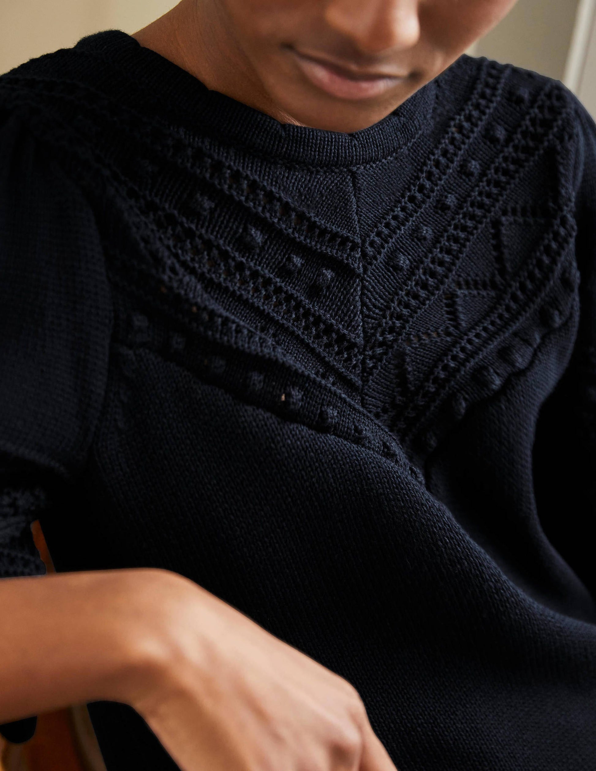 Häkel-Pullover mit weiten Ärmeln-Marineblau-2