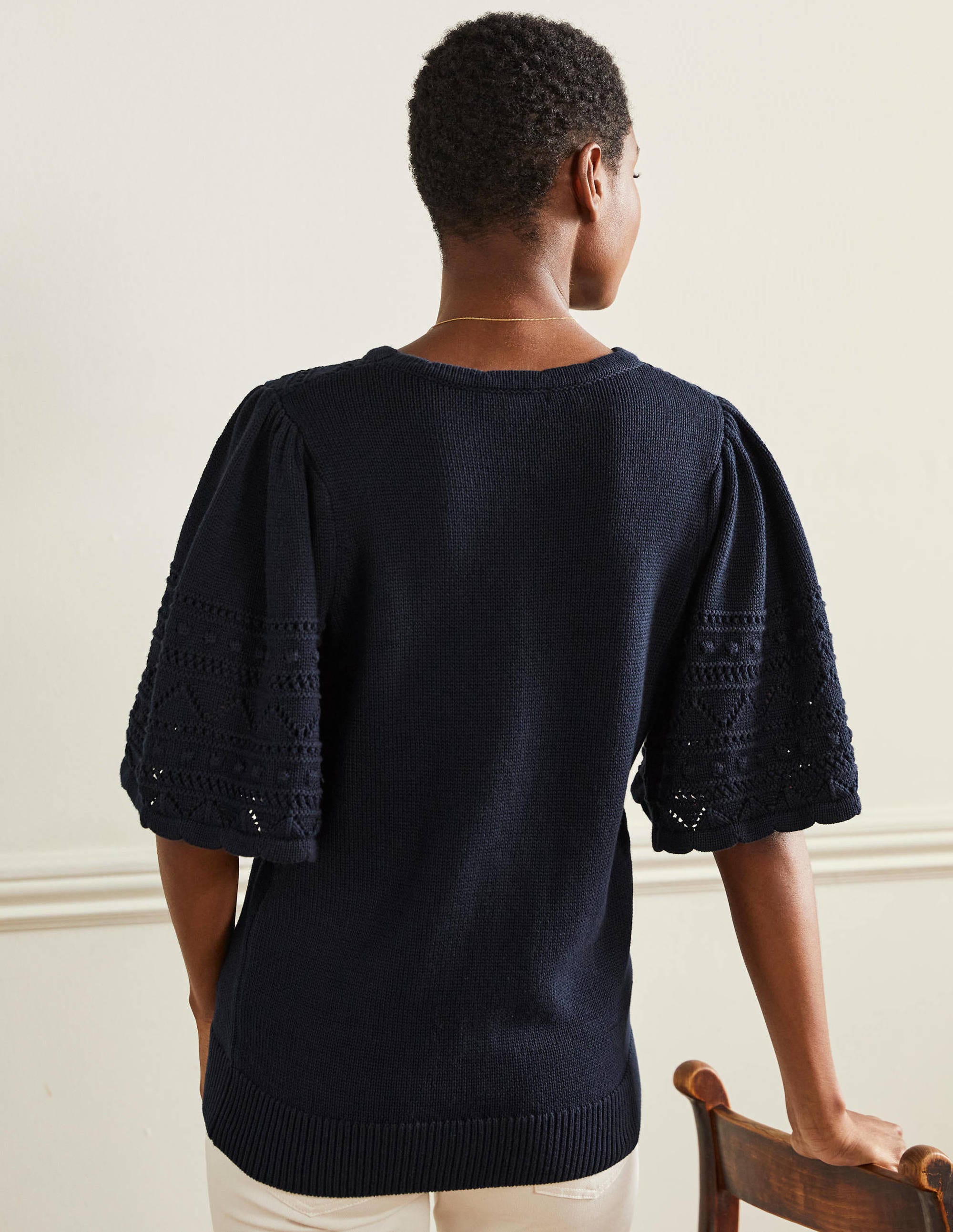 Häkel-Pullover mit weiten Ärmeln-Marineblau - Image 3