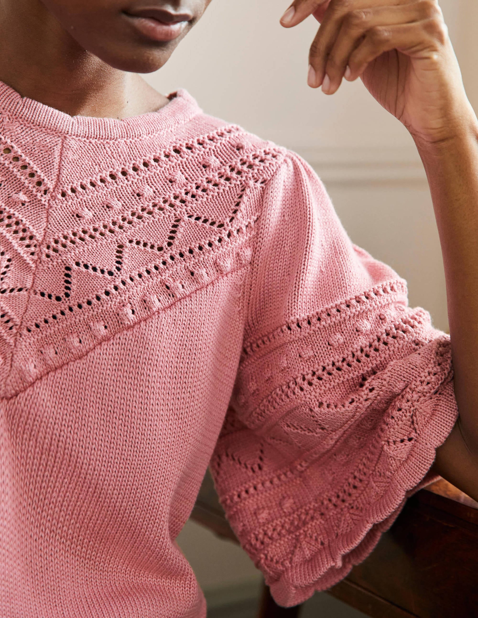 Häkel-Pullover mit weiten Ärmeln-Kirschblütenrosa - Image 2