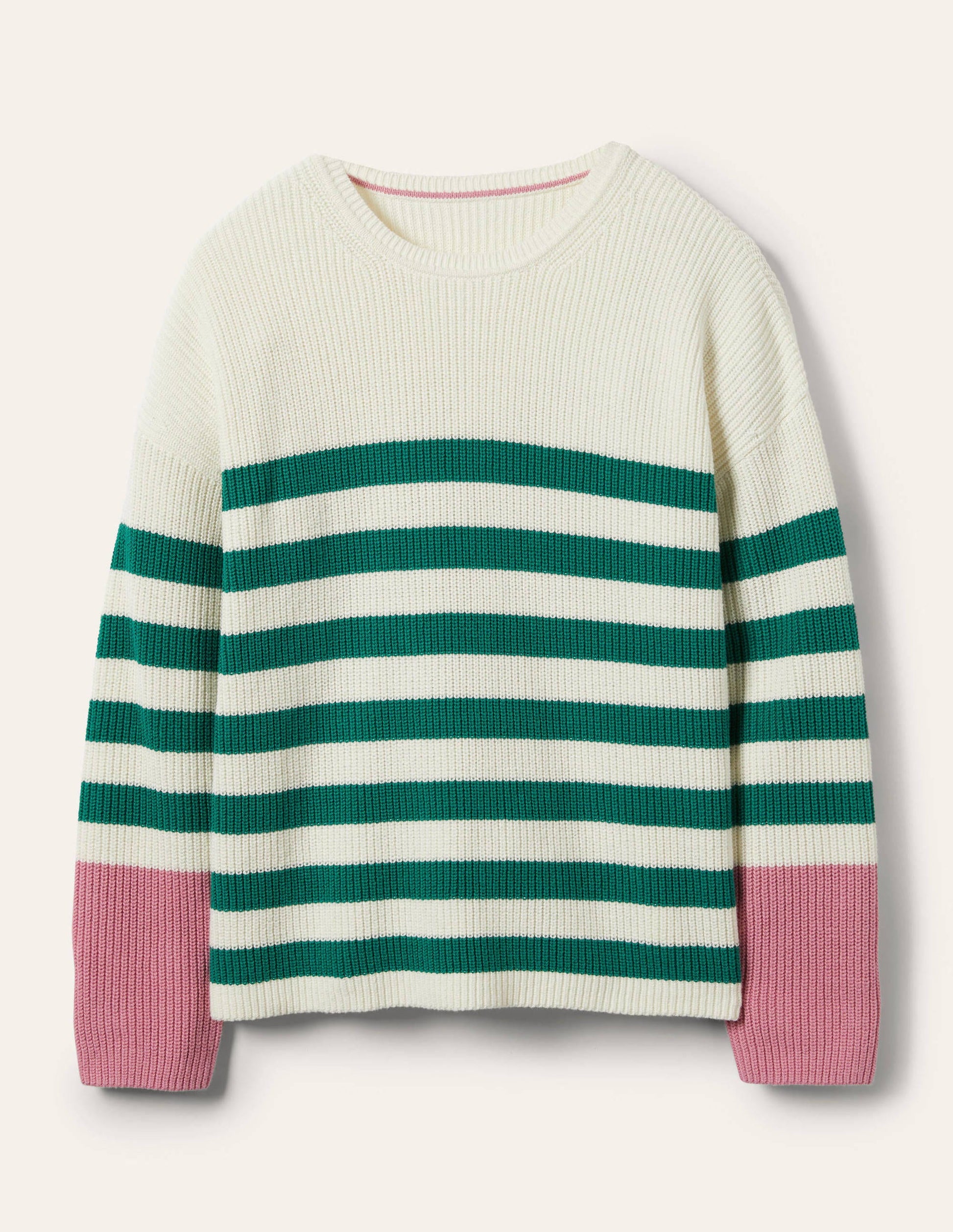 Pull rayé à manches larges-Clairière ombragée, rose formica-5