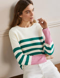 Pull rayé à manches larges-Clairière ombragée, rose formica
