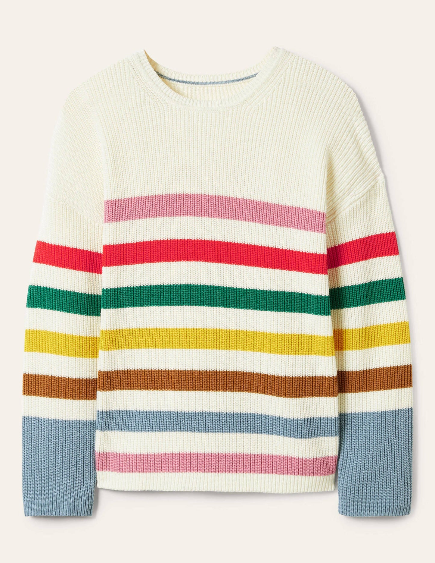 Gestreifter Pullover mit weiten Ärmeln-Naturweiß, Regenbogenstreifen