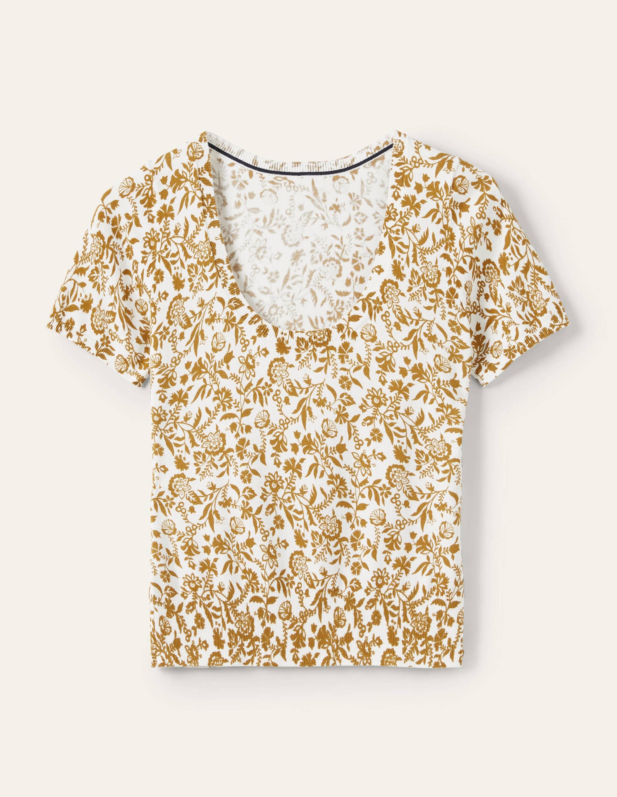 Printed Scoop Knitted T-Shirt-Frankincense, Flora Charm - Image 5