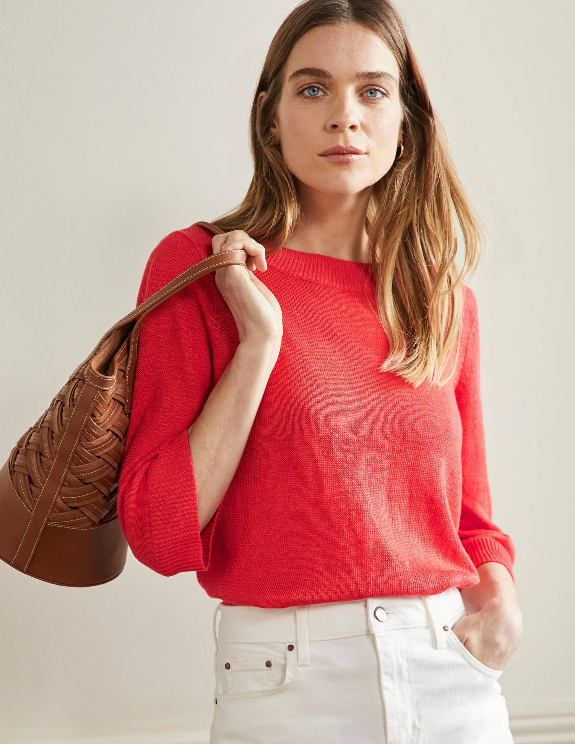 Pull oversize en lin-Coquelicot vif-4