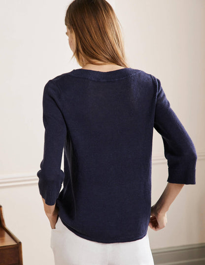 Oversize-Pullover aus Leinen-Marineblau