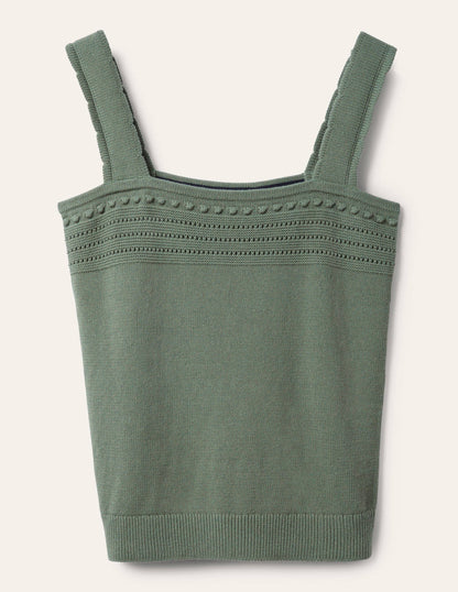 Ärmelloses Strickoberteil mit Häkeldetails-Erlengrün-5