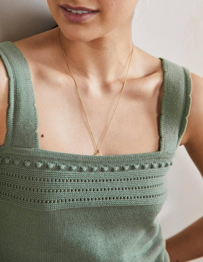 Ärmelloses Strickoberteil mit Häkeldetails-Erlengrün-2