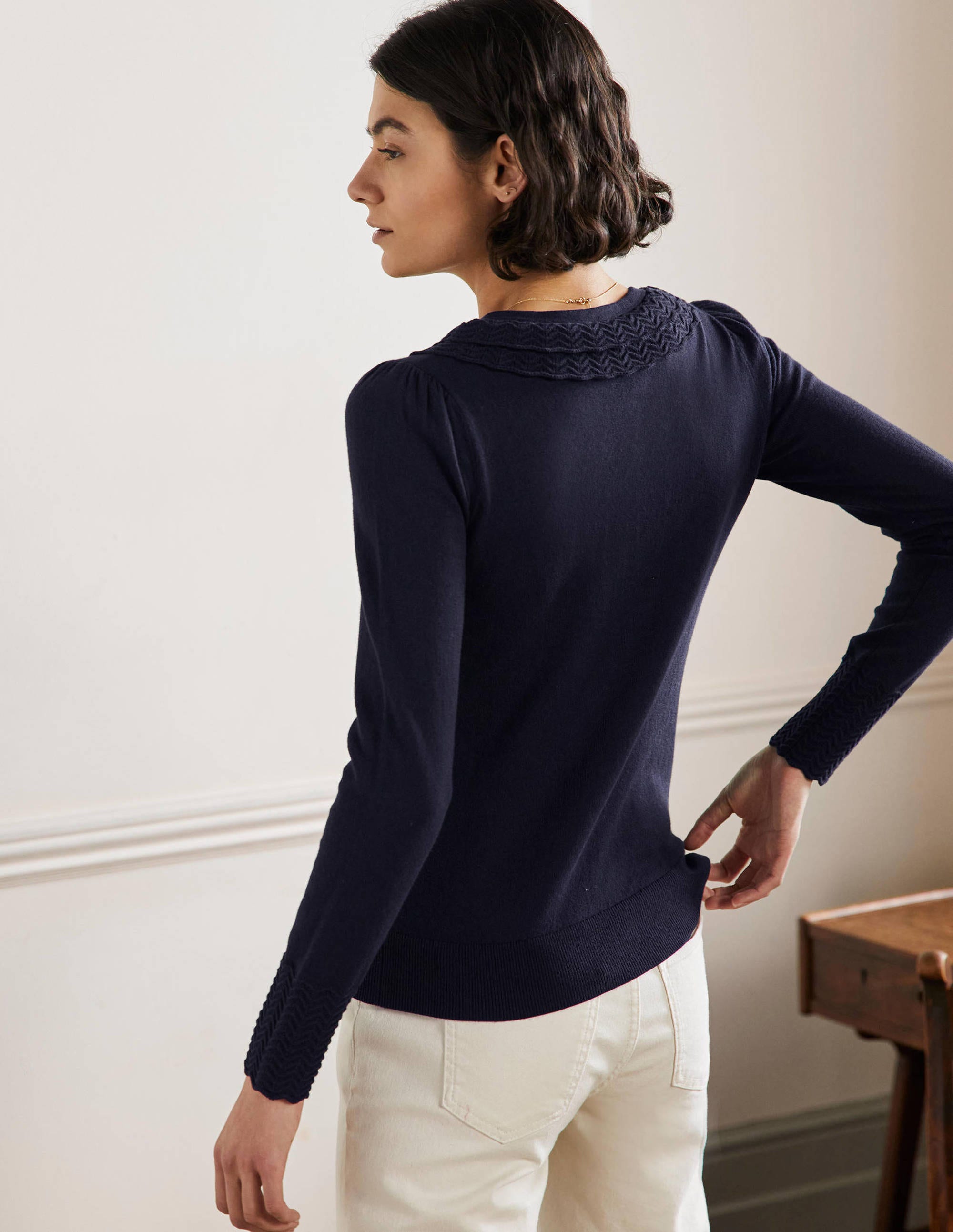 Gilet à col ornementé-Bleu marine - Image 3