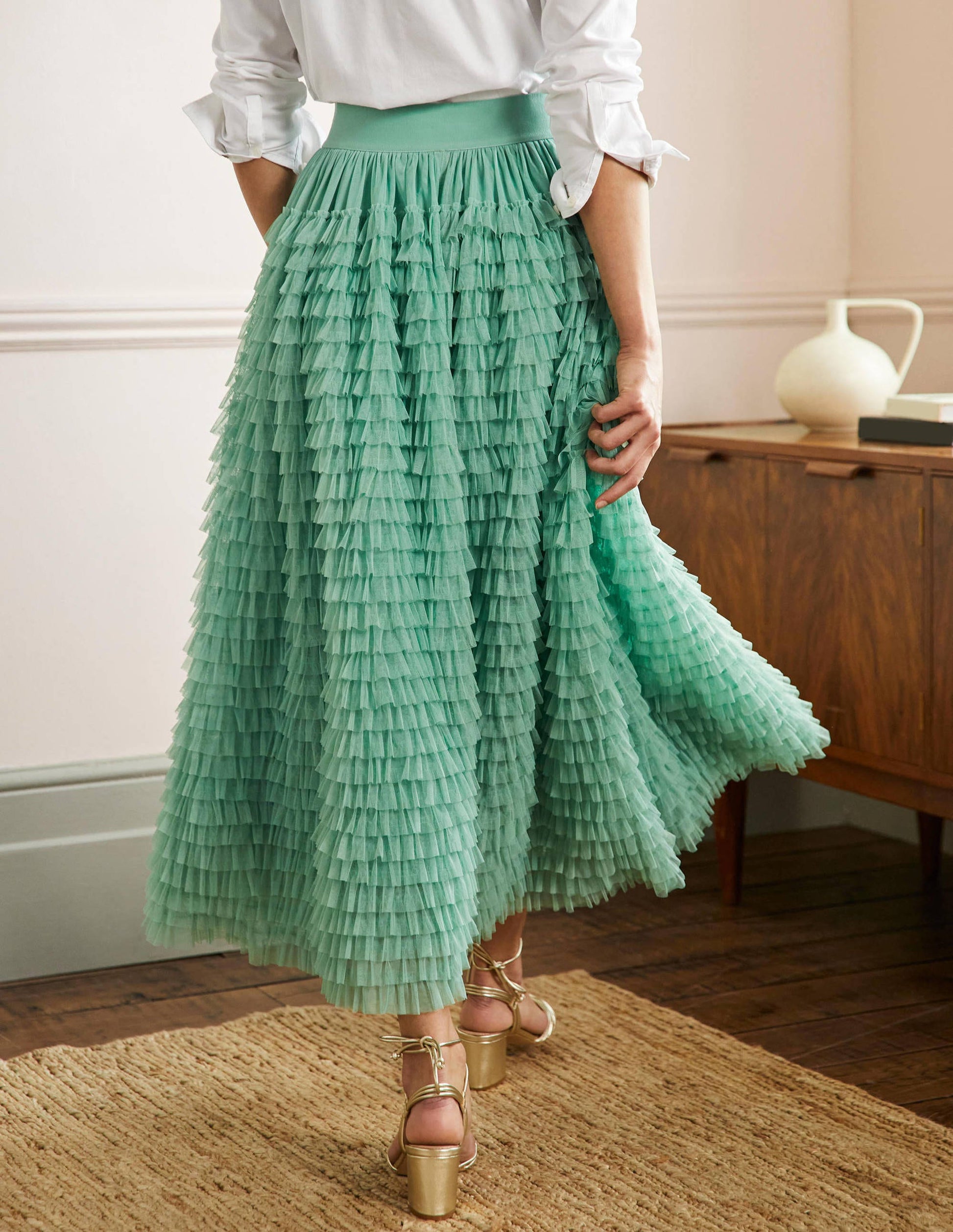 Jupe midi en tulle-Vert tendre-3