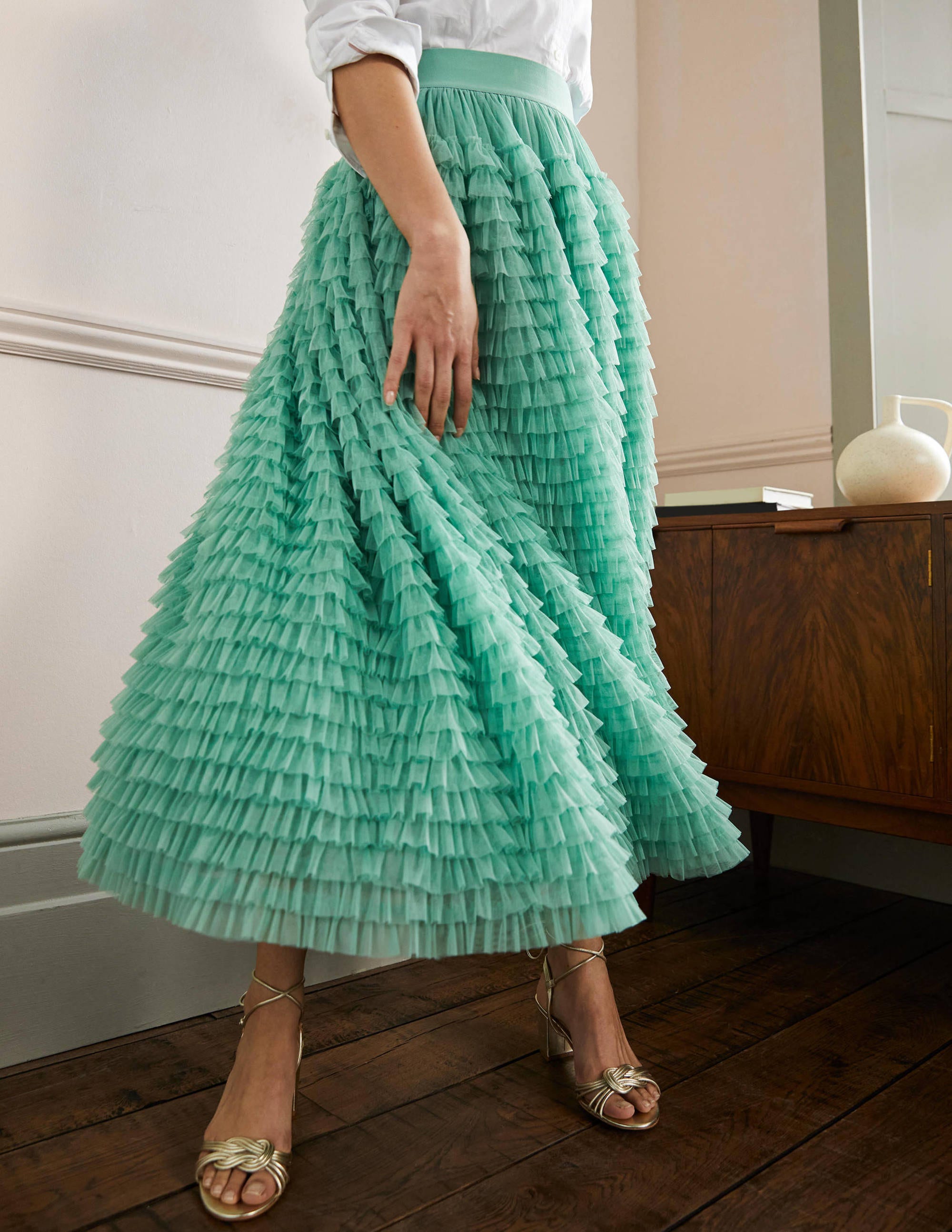 Jupe midi en tulle-Vert tendre - Image 4