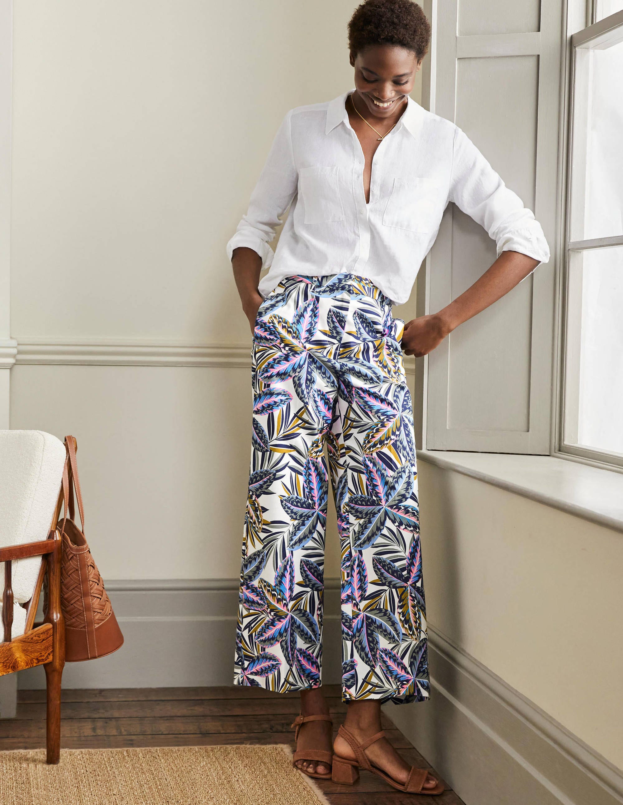 Pantalon Richmond taille haute-Multi, motif Exotic Leaves - Image 1