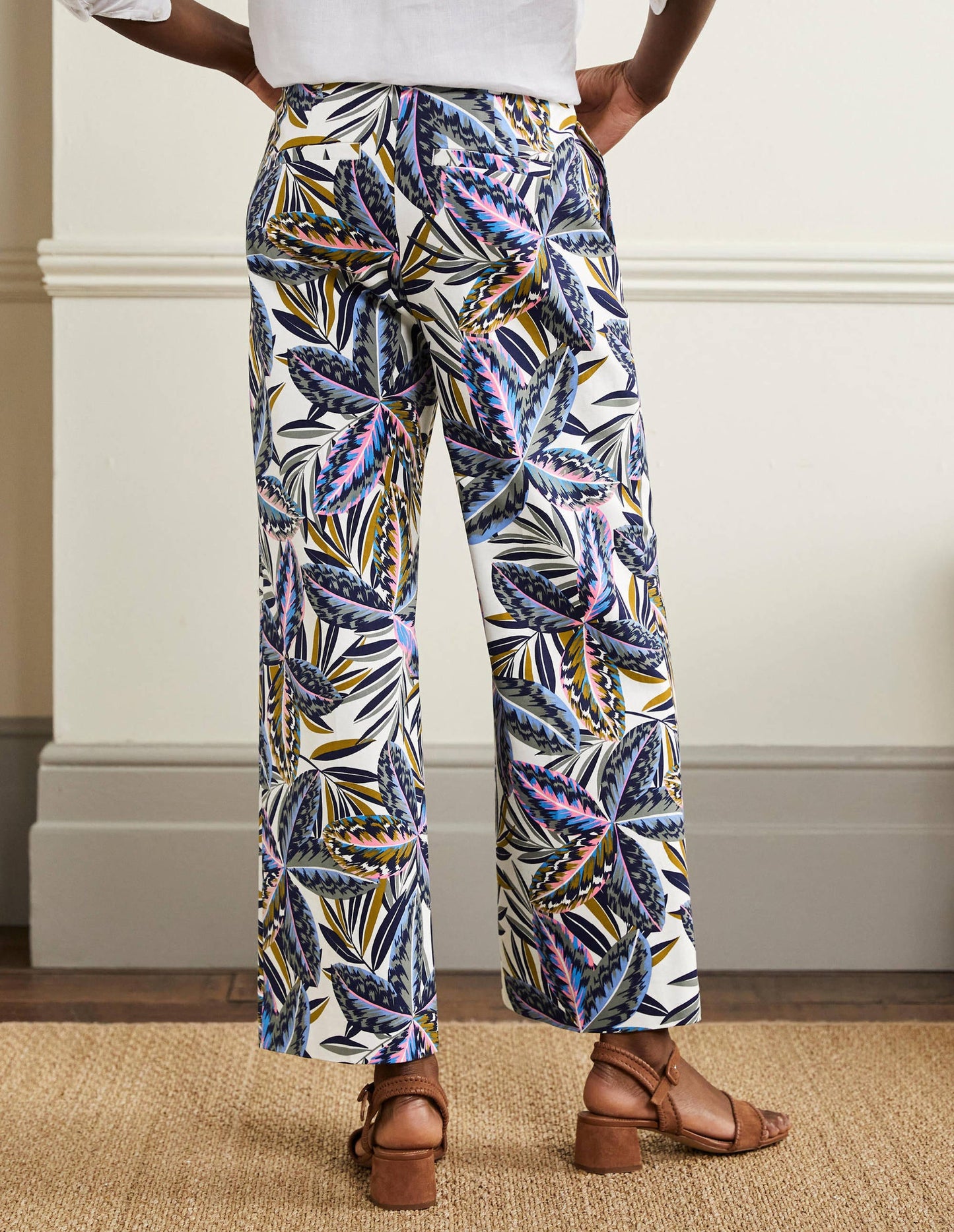 High Waisted Richmond Trousers-Multi, Exotic Leaves