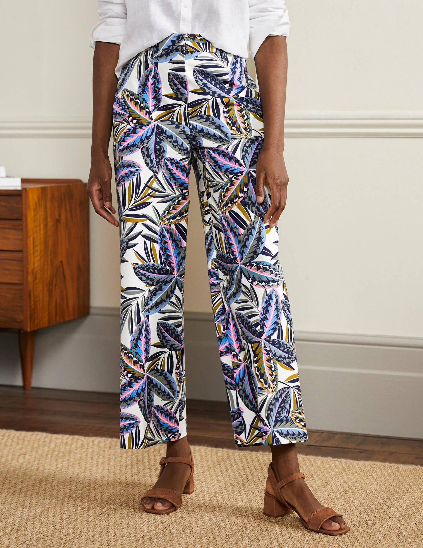 High Waisted Richmond Trousers-Multi, Exotic Leaves