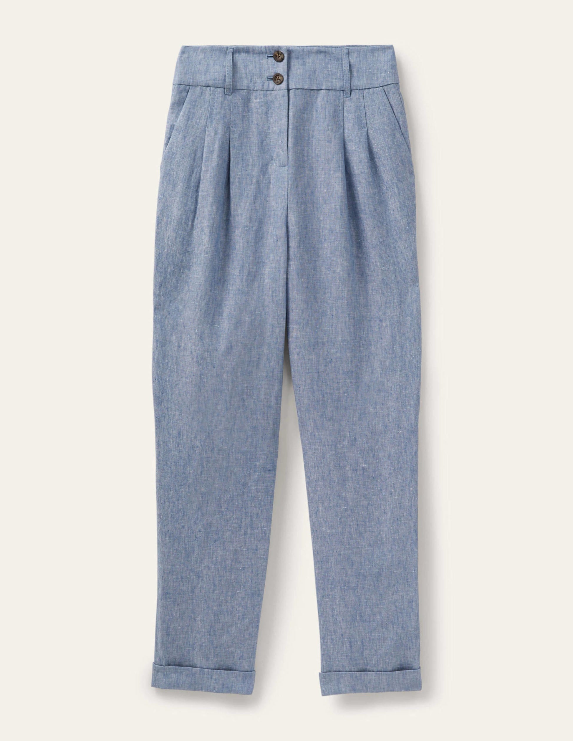 Turn Up Linen Trousers-Grey Blue Chambray-6