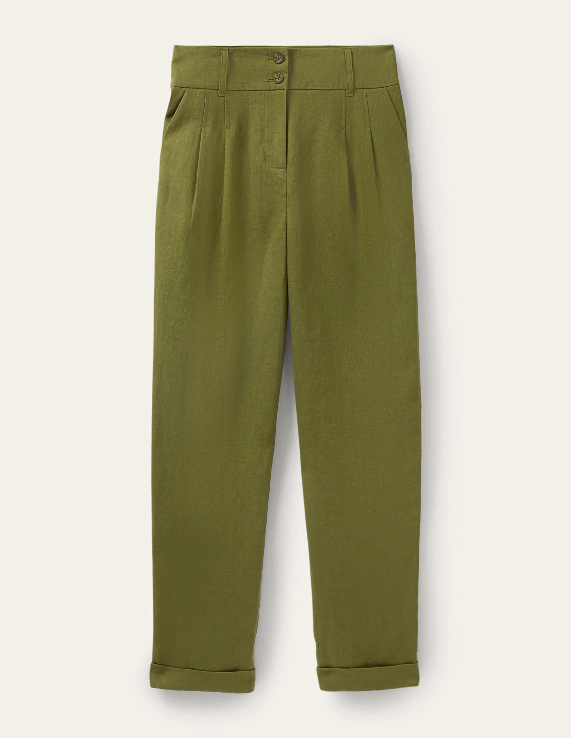 Turn Up Linen Trousers-Pea Green - Image 5