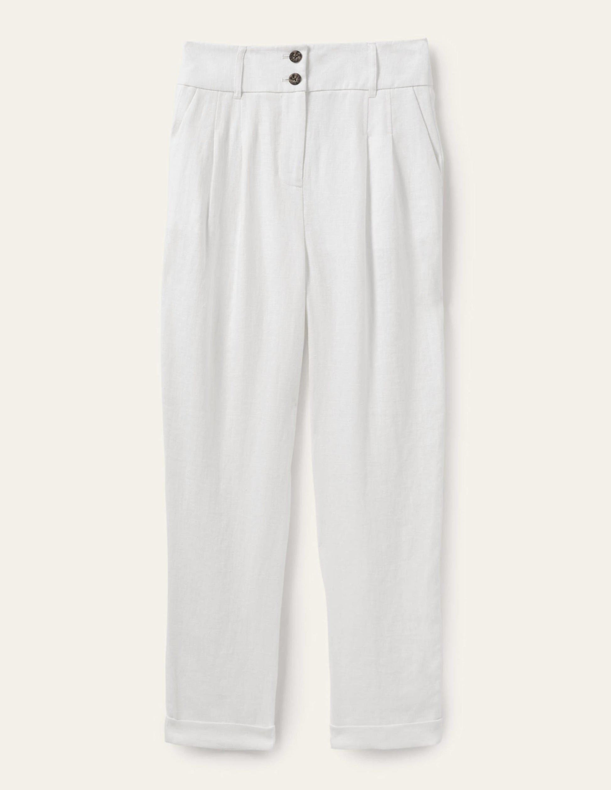 Turn Up Linen Trousers-White-5