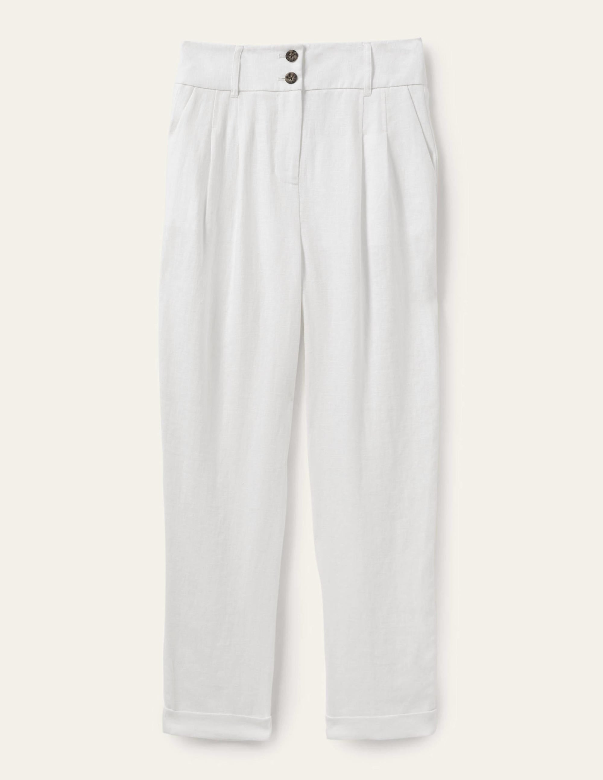 Turn Up Linen Trousers-White - Image 5