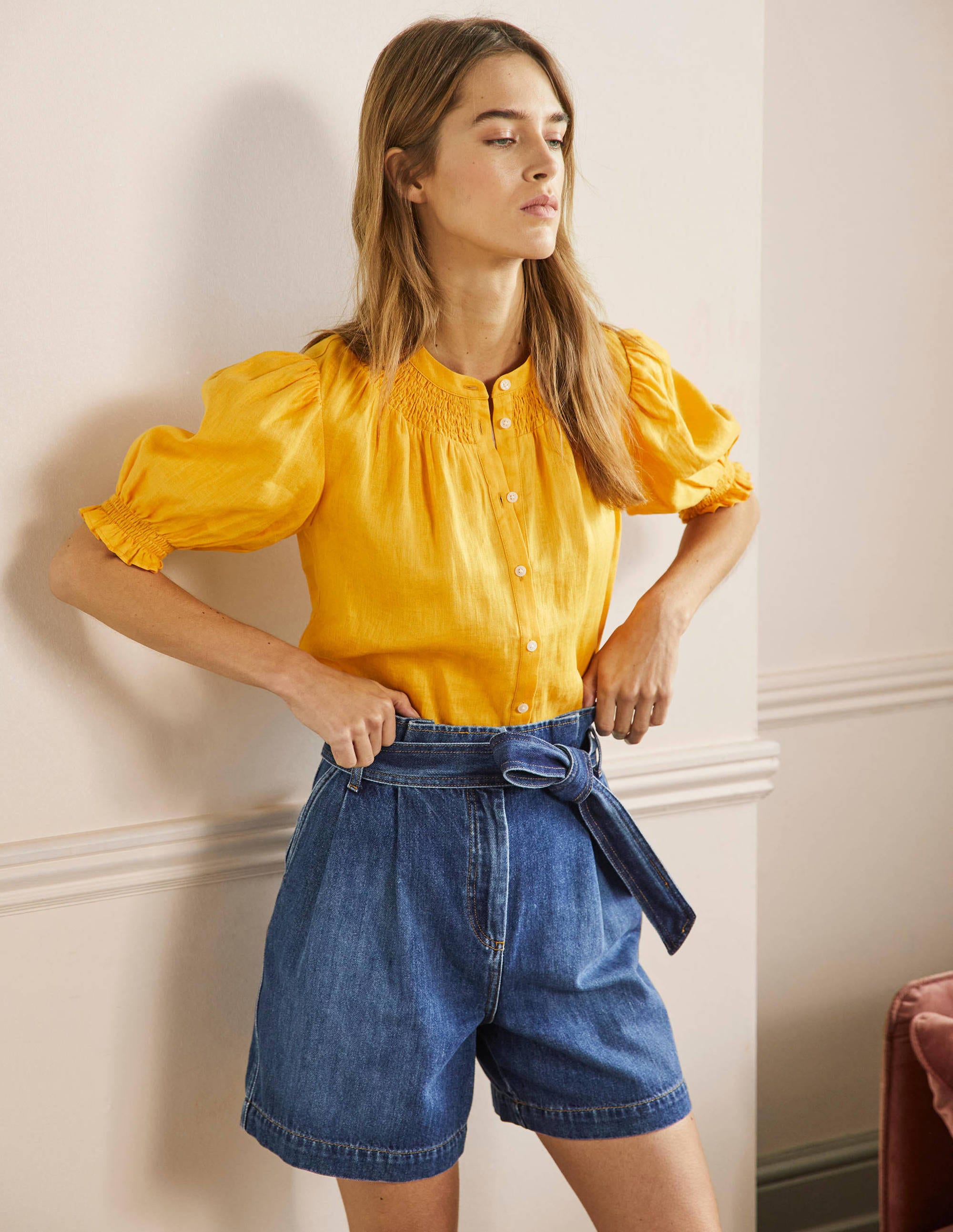 Paperbag High Waisted Shorts-Mid Vintage - Image 1
