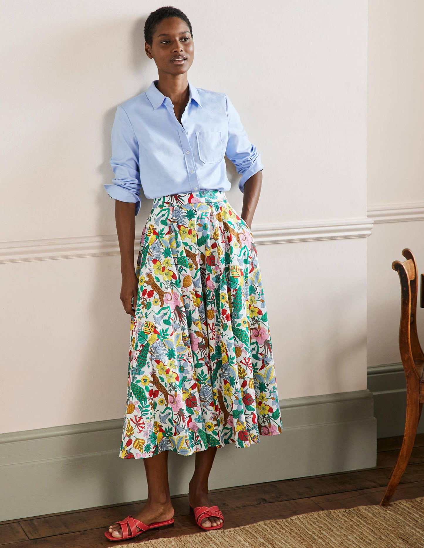 Full Cotton Midi Skirt-Multi, Exotic Paradise