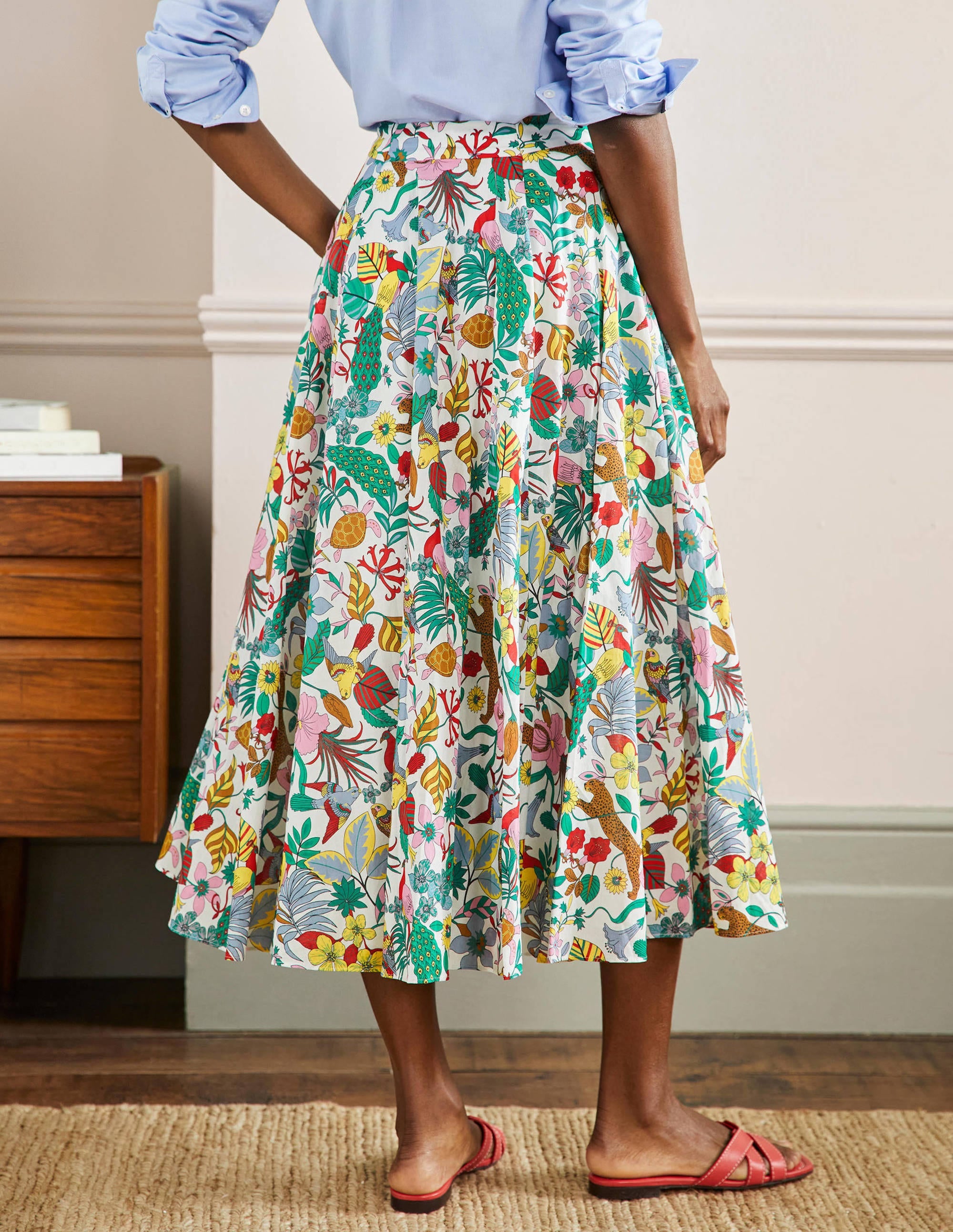 Jupe midi corolle en coton-Multi, motif Exotic Paradise - Image 3