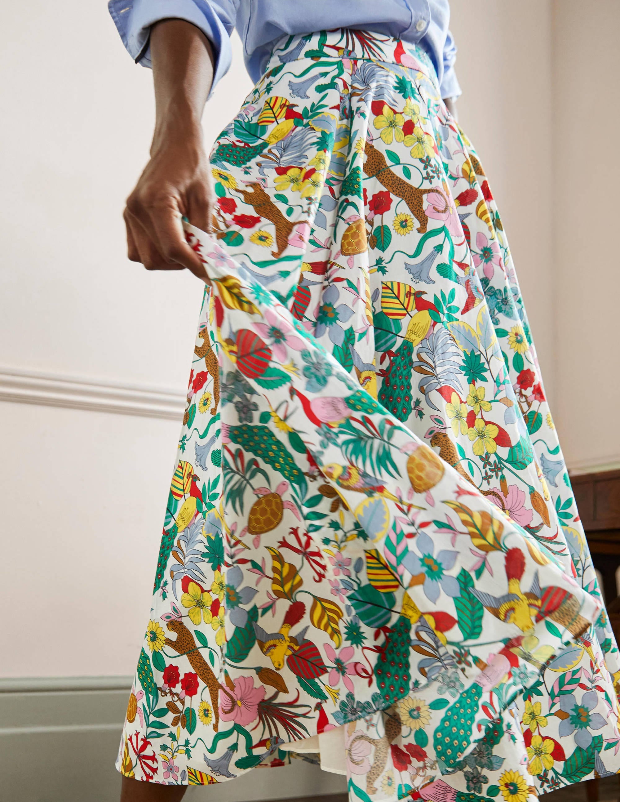 Jupe midi corolle en coton-Multi, motif Exotic Paradise - Image 5