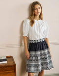 Tamsin Leinenrock mit Stickerei-Navy, Stickerei