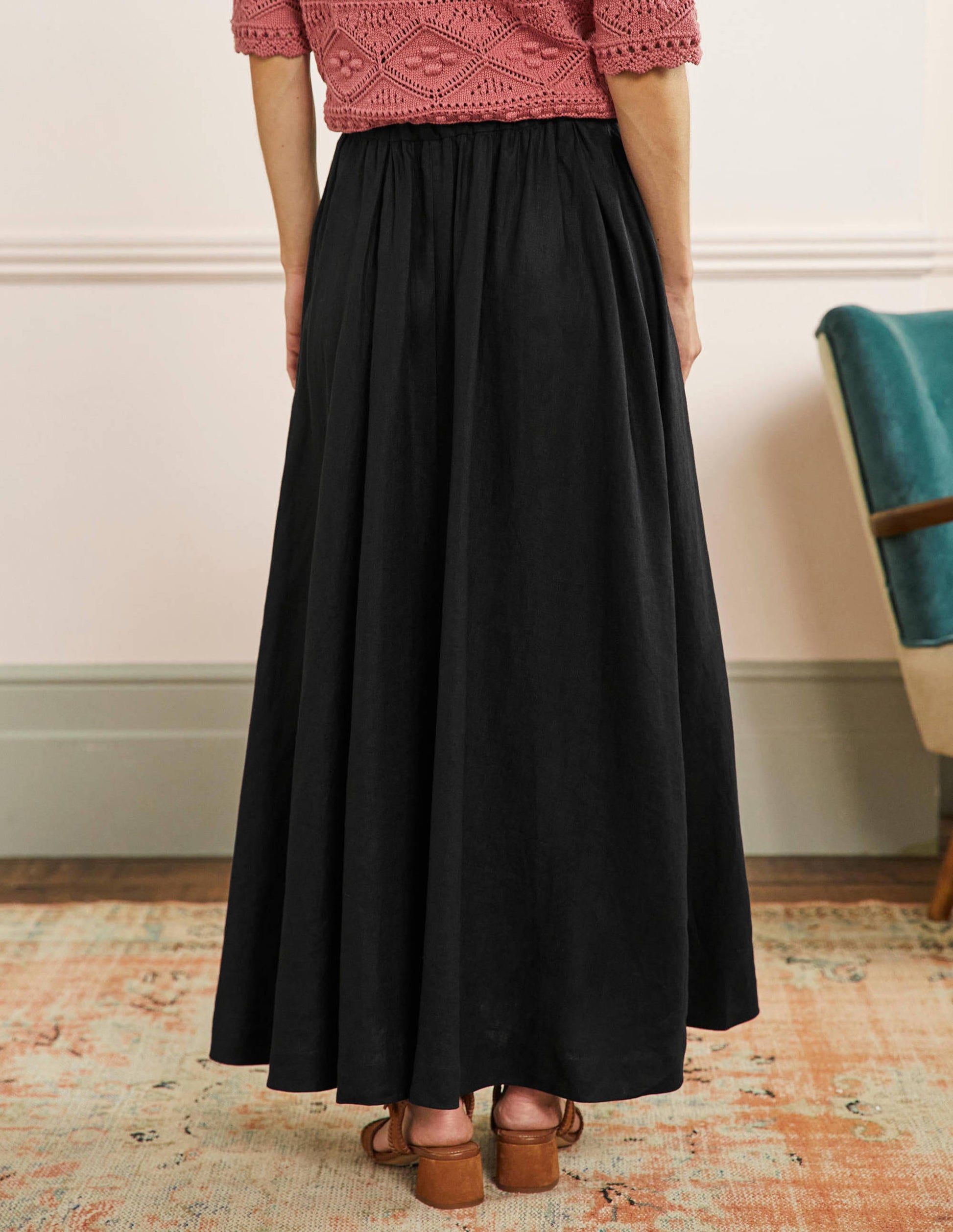 Midirock aus Leinen zum Hineinschlüpfen-Schwarz-3